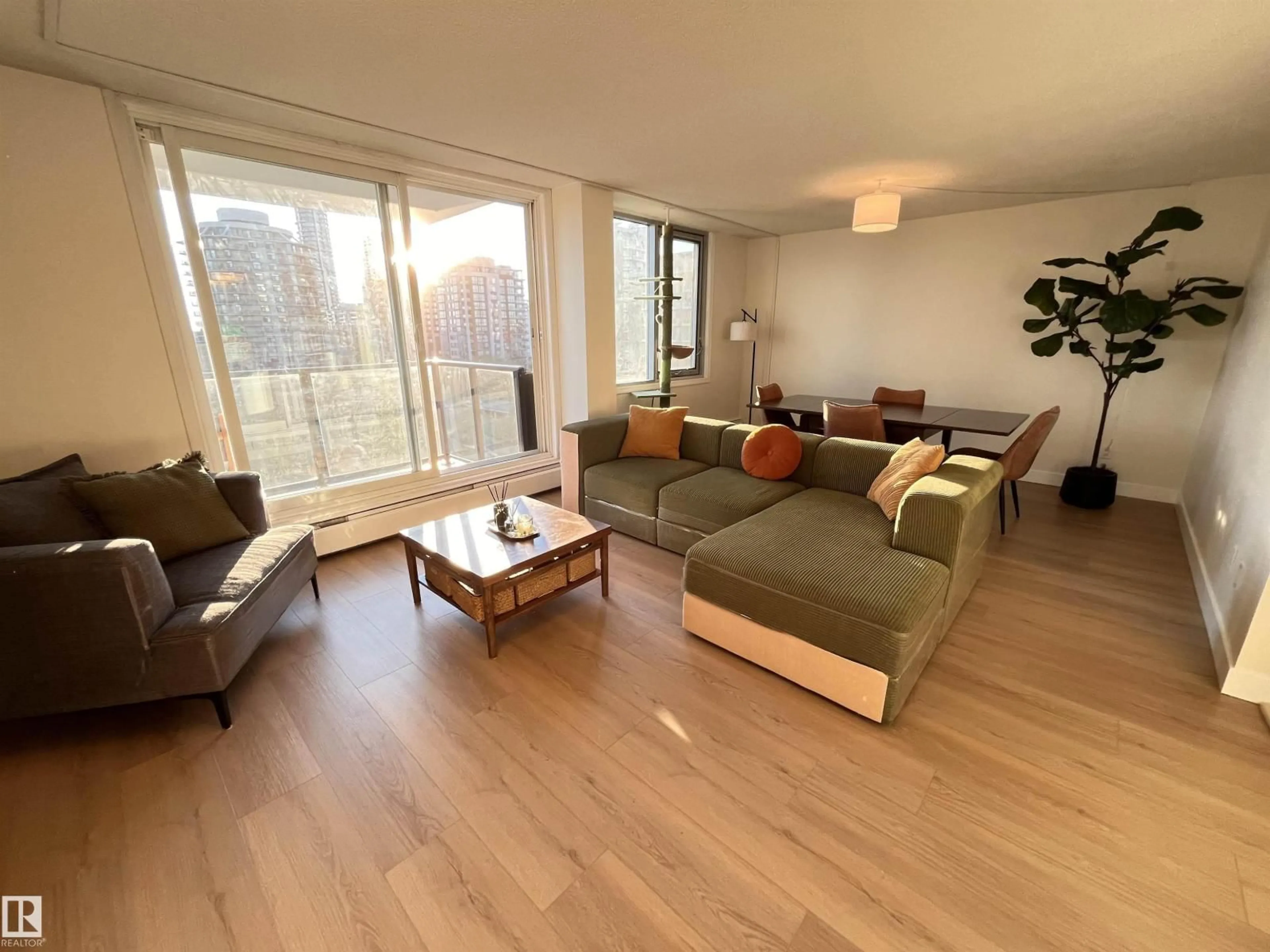 Living room with furniture, wood/laminate floor for #807 - 10011 116 ST, Edmonton Alberta T5K1V4