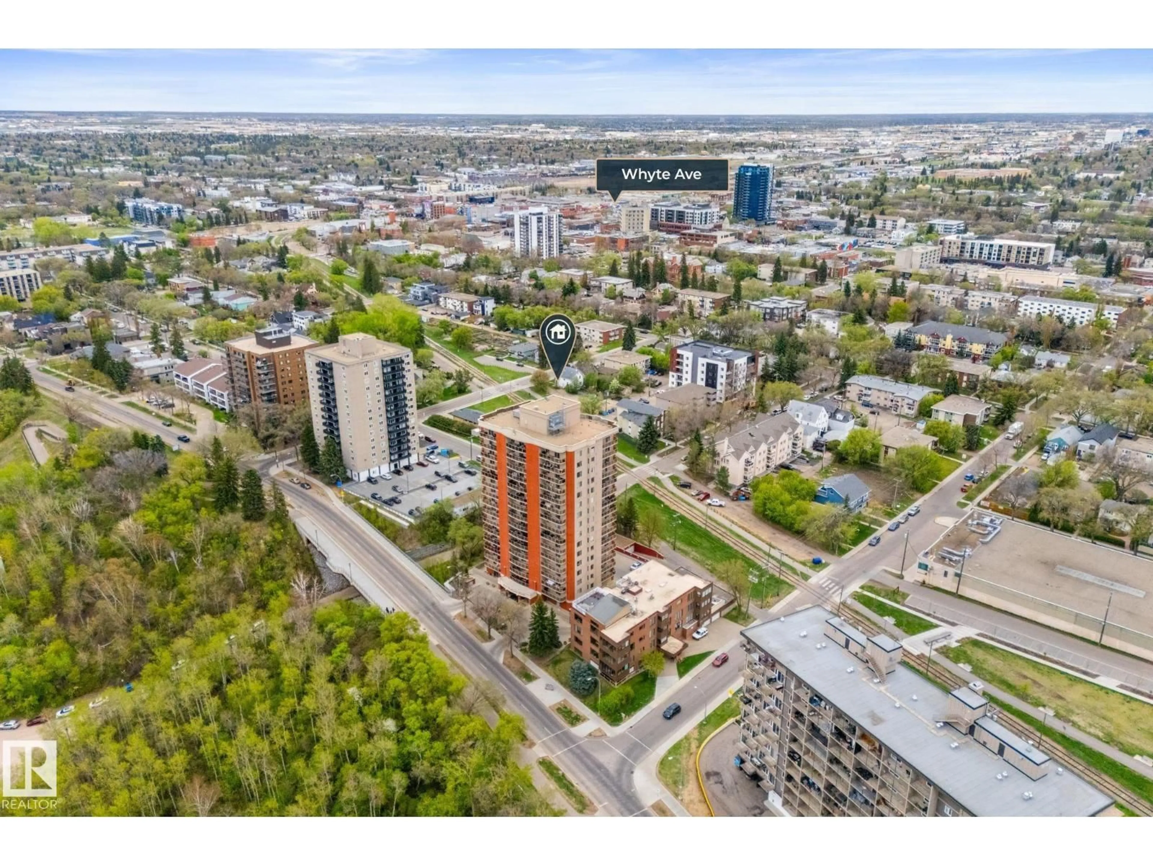 A pic from outside/outdoor area/front of a property/back of a property/a pic from drone, city buildings view from balcony for 1602 SASKATCHEWAN DR, Edmonton Alberta T6E6S8
