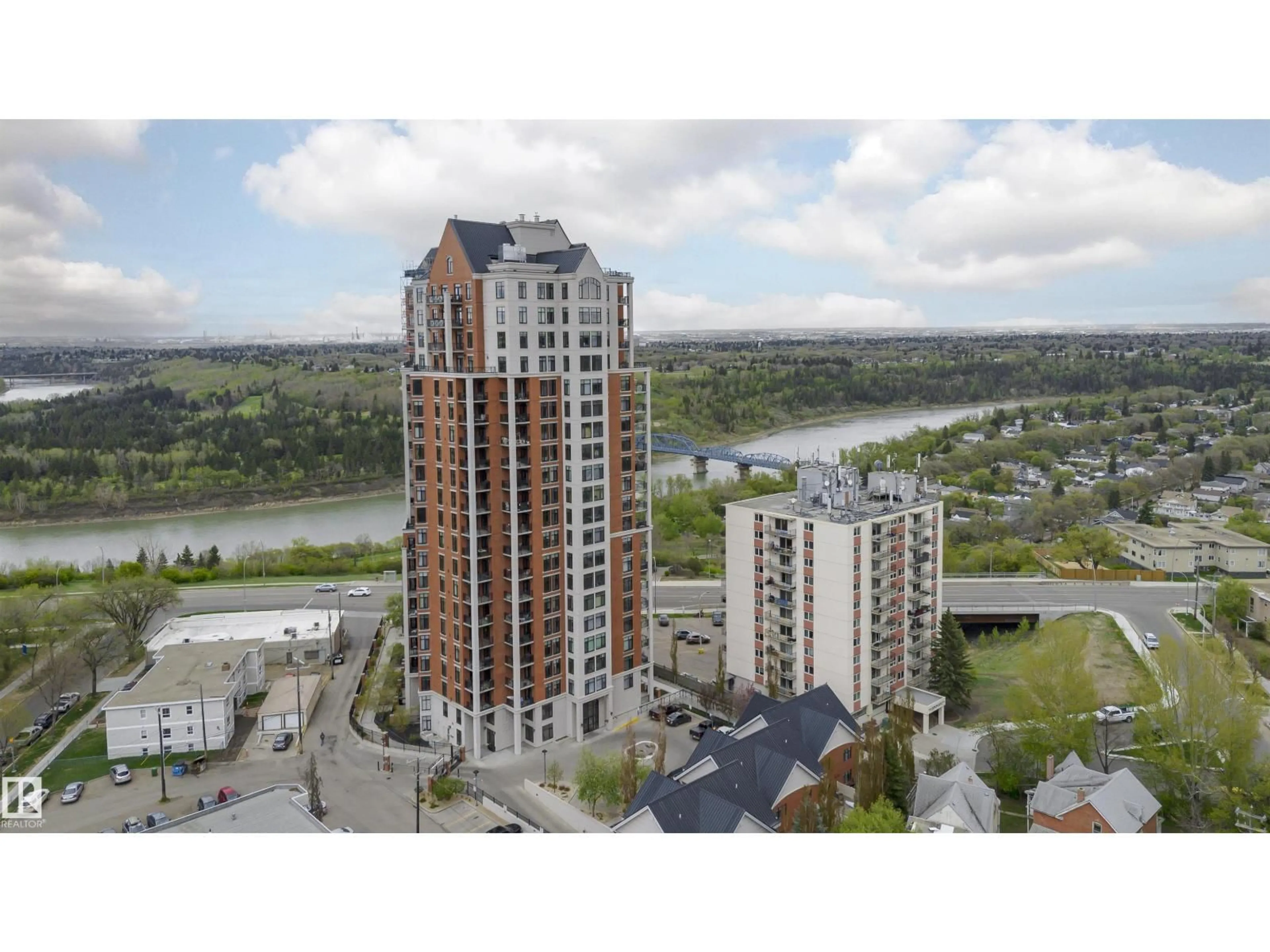 A pic from outside/outdoor area/front of a property/back of a property/a pic from drone, city buildings view from balcony for 2104 JASPER AV NW, Edmonton Alberta T5H3S9