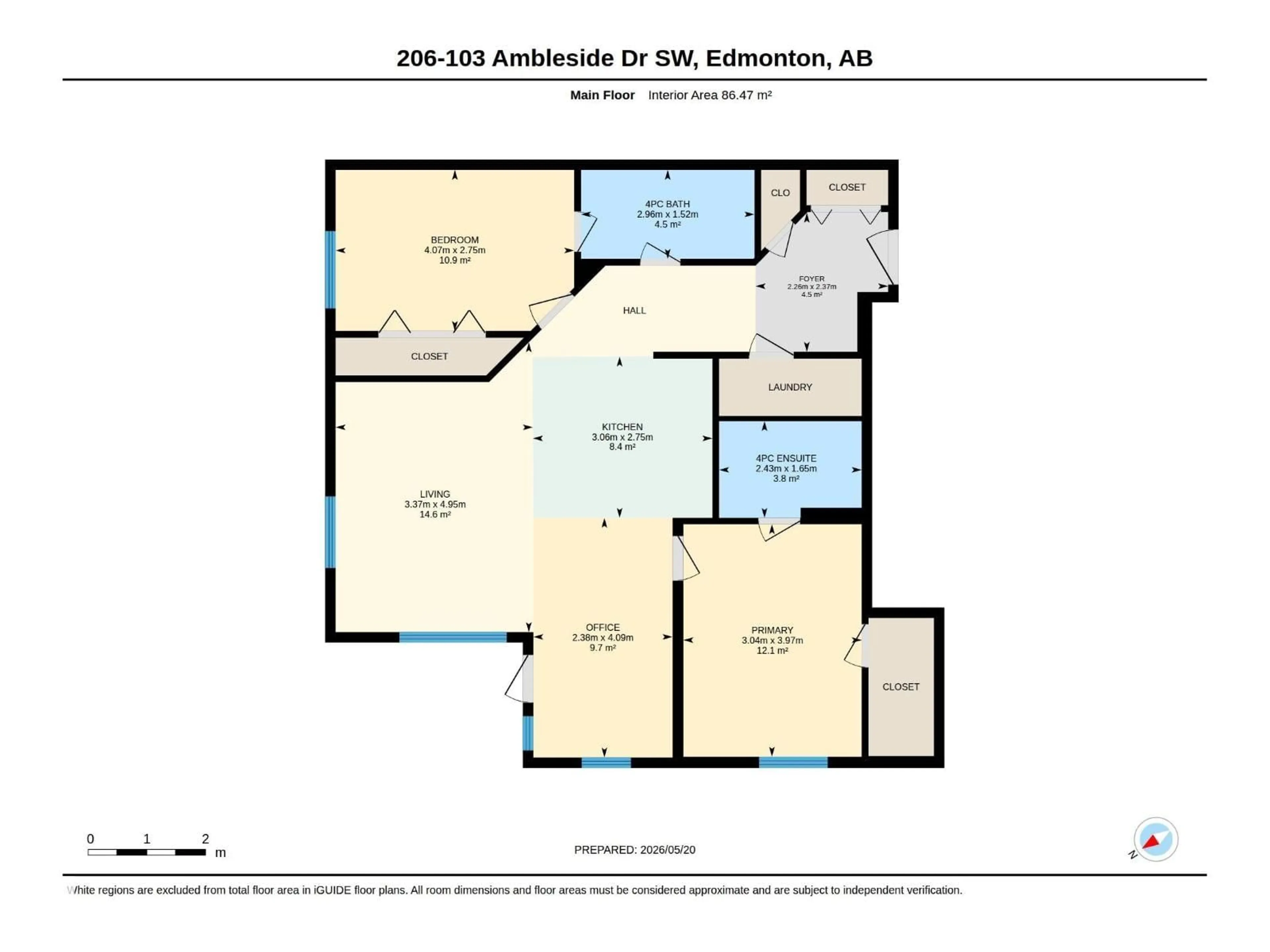 Floor plan for 206 - 103 AMBLESIDE DR, Edmonton Alberta T6W0J4
