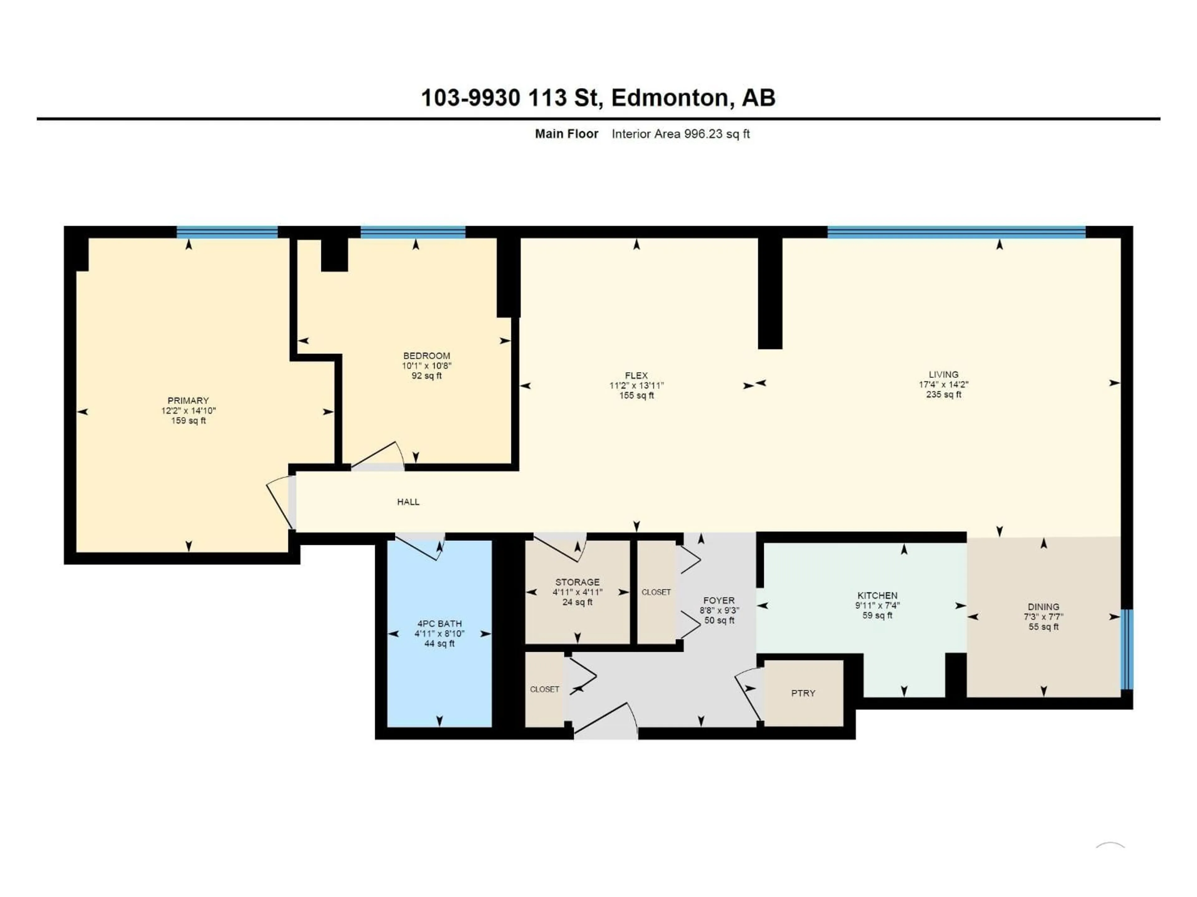 Floor plan for #103 - 9930 113 ST, Edmonton Alberta T5K1N8