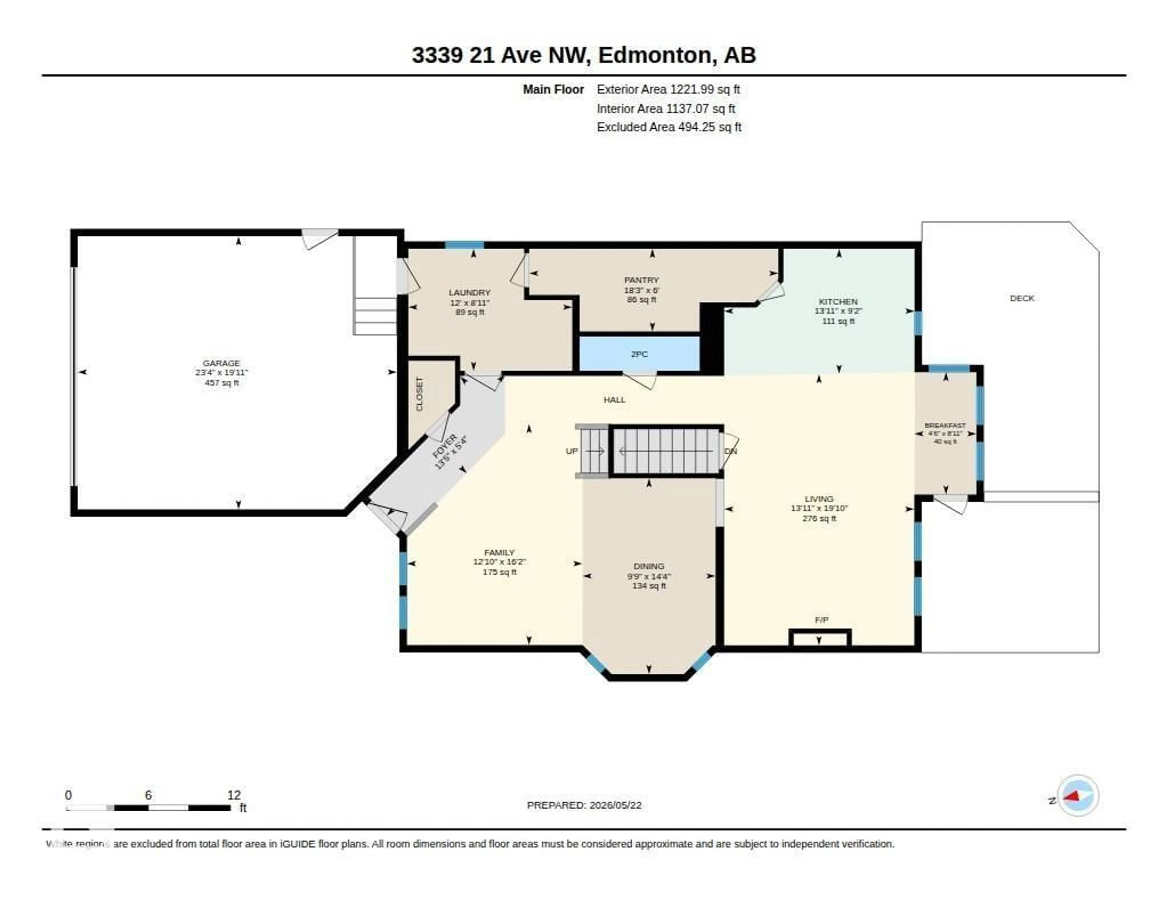 Floor plan for 3339 21 AV, Edmonton Alberta T6T0L1