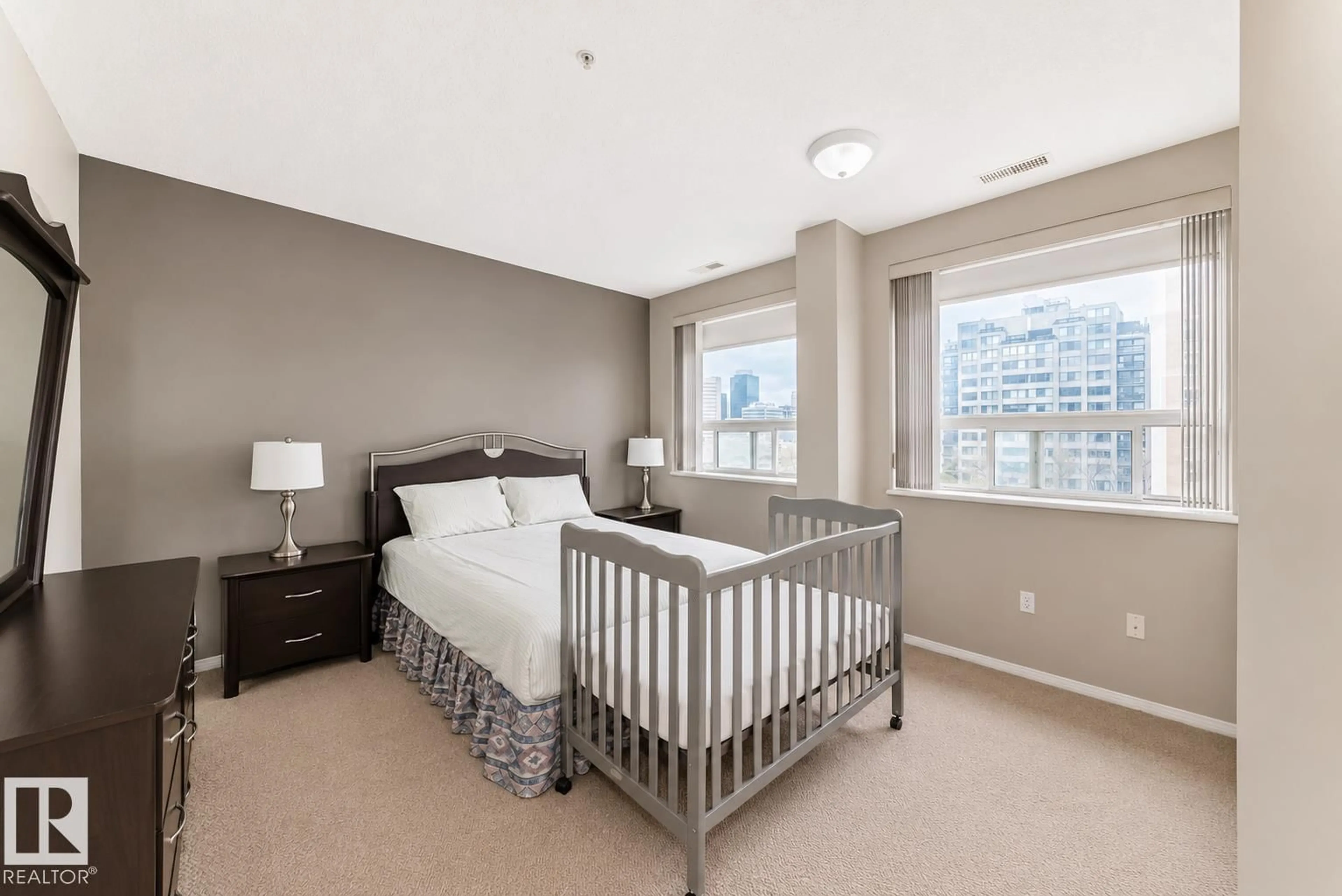 Bedroom with bed, carpet floor for 601 9919 105 ST NW, Edmonton Alberta T5K1B1