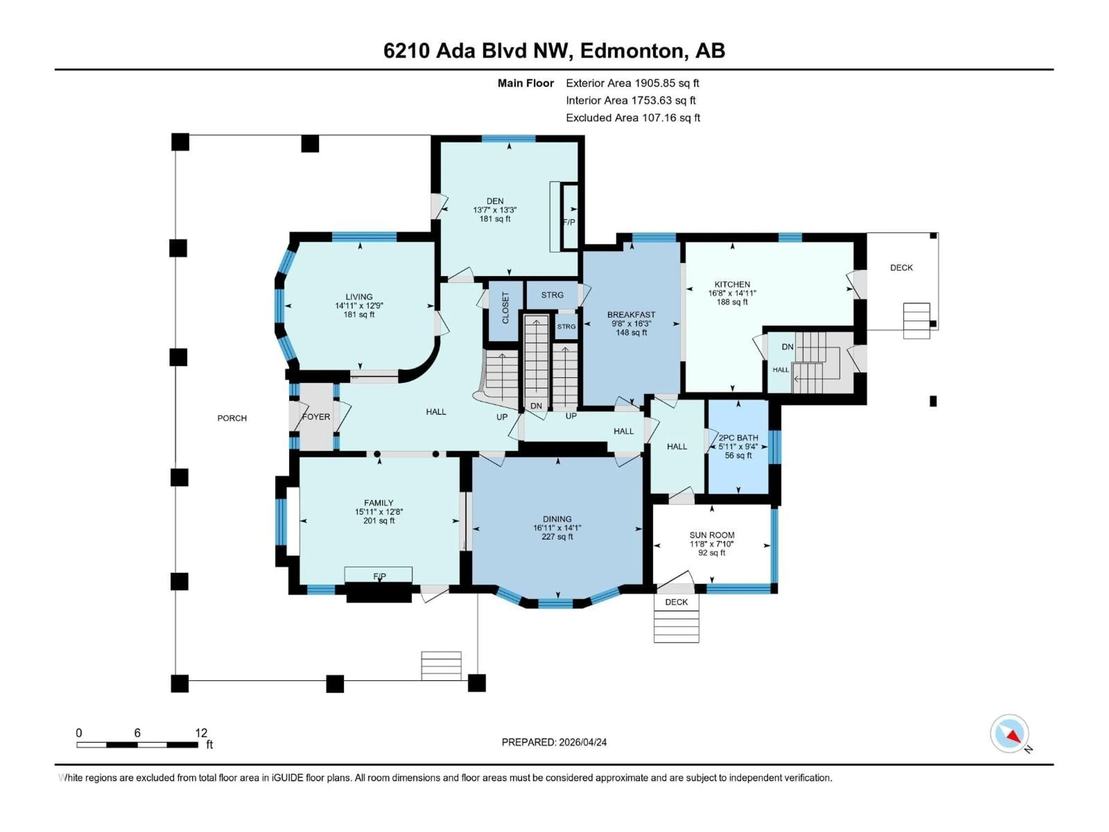 Floor plan for 6210 ADA BV, Edmonton Alberta T5W4P1
