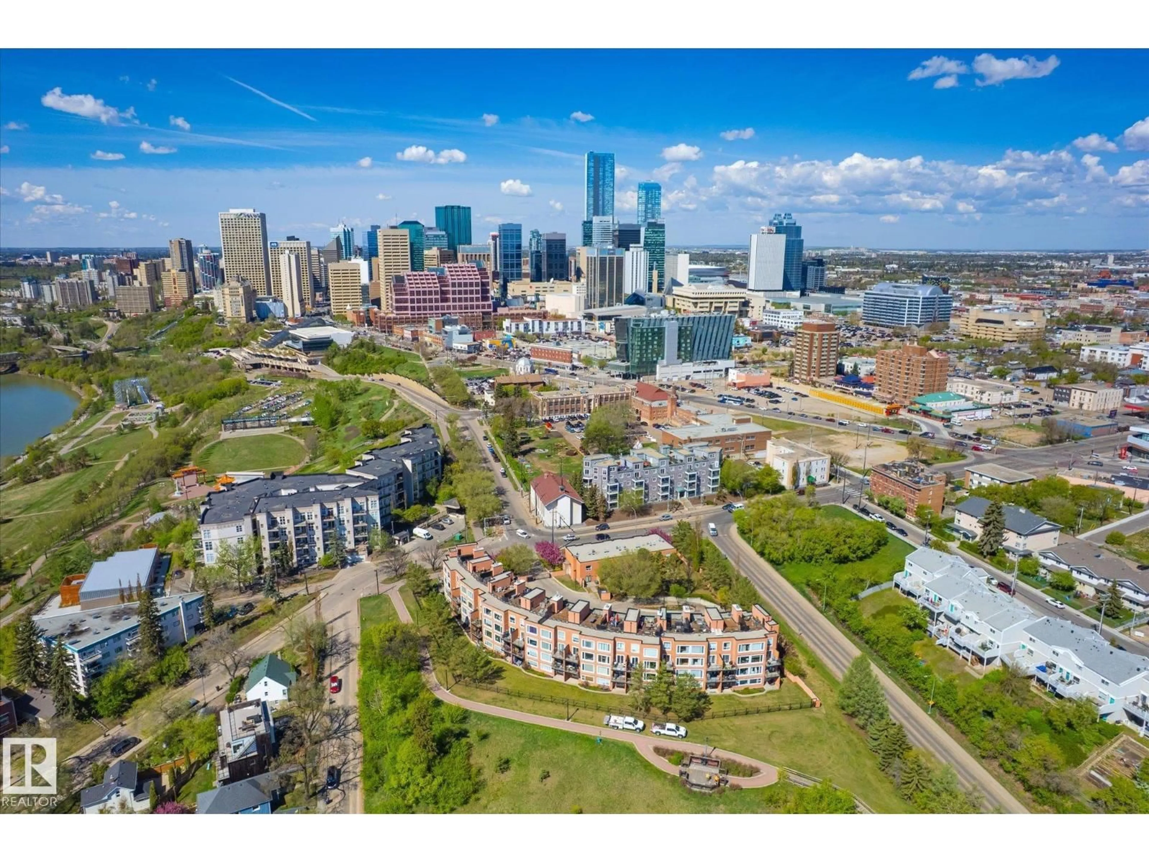 A pic from outside/outdoor area/front of a property/back of a property/a pic from drone, city buildings view from balcony for #108 - 10105 95 ST, Edmonton Alberta T5H4M4