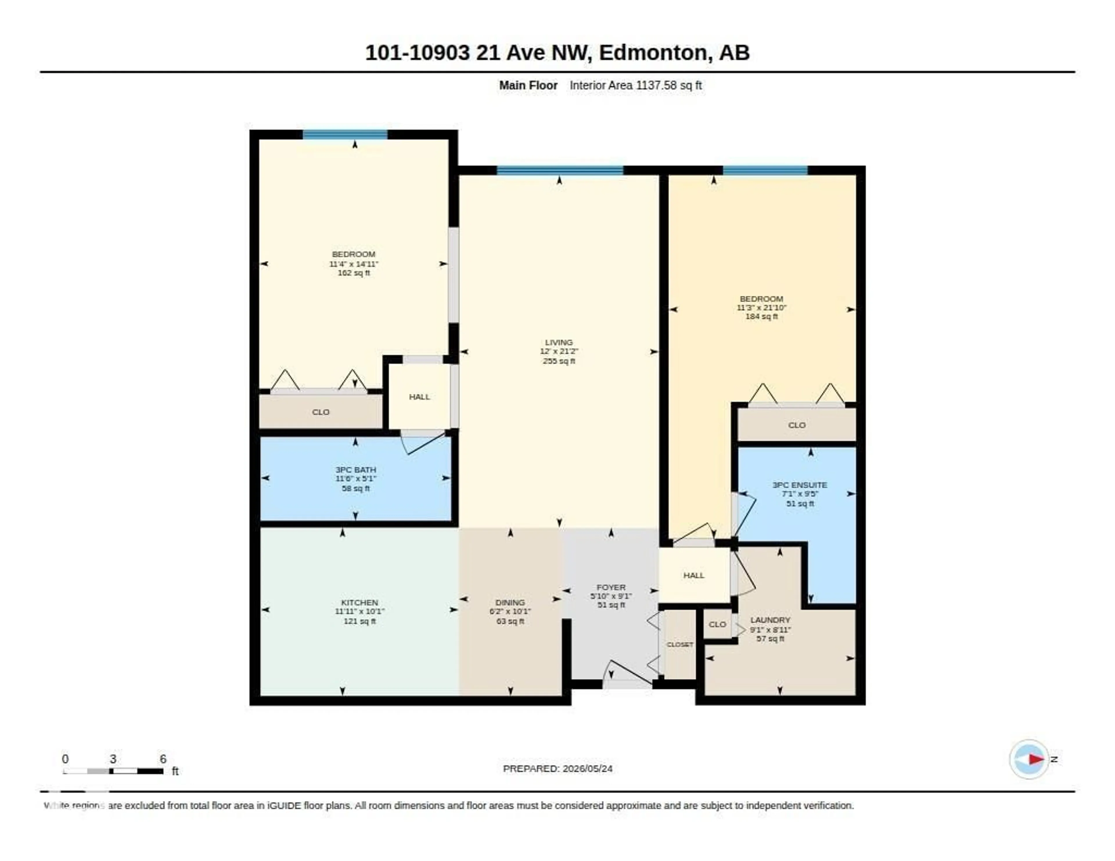 Floor plan for 101 10903 21 AV, Edmonton Alberta T6J7A4