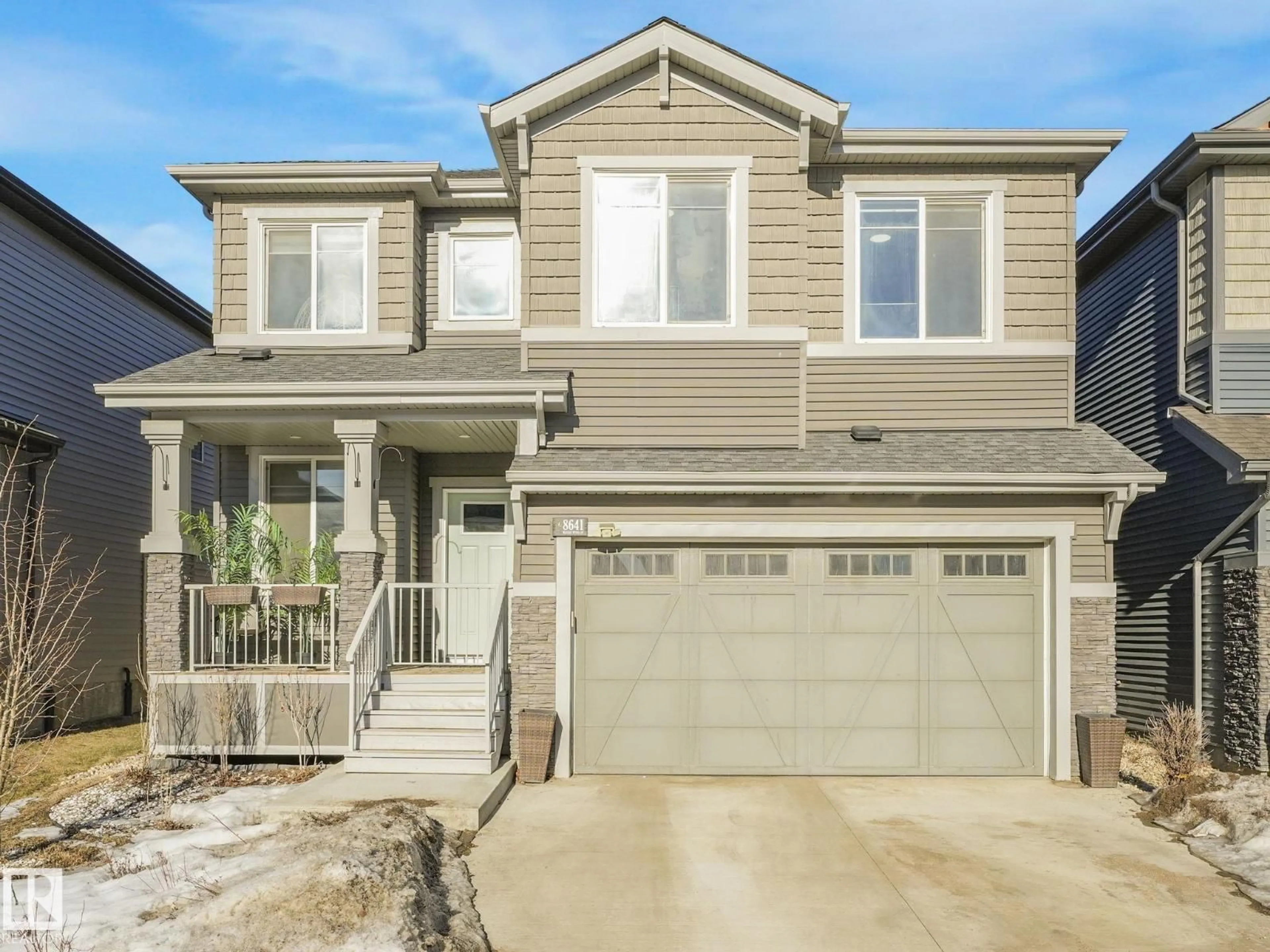 Home with vinyl exterior material, street for SW - 8641 MAYDAY WD, Edmonton Alberta T6X2L1