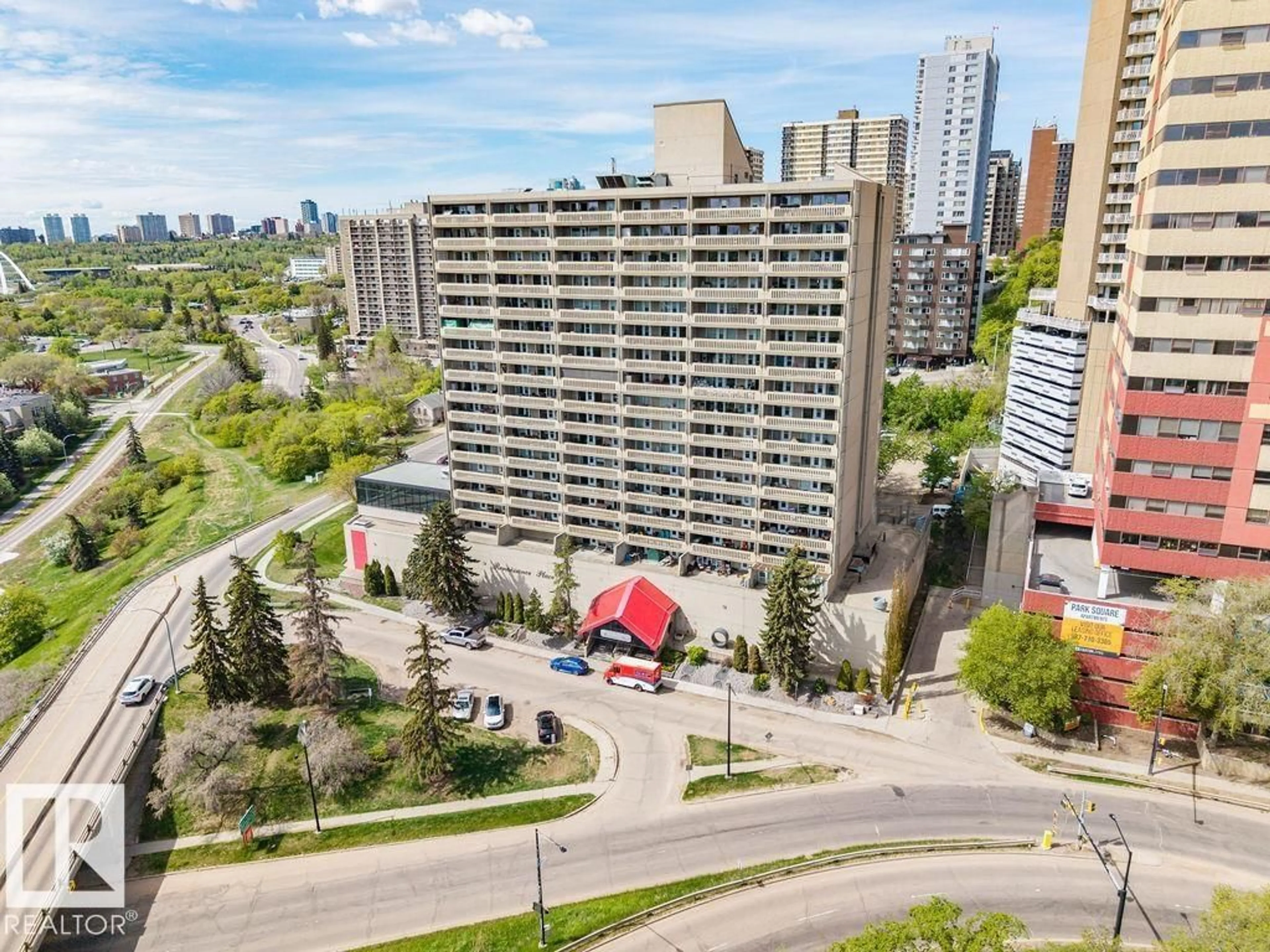 A pic from outside/outdoor area/front of a property/back of a property/a pic from drone, city buildings view from balcony for 9918 - 1208 101 ST, Edmonton Alberta T5K2L1