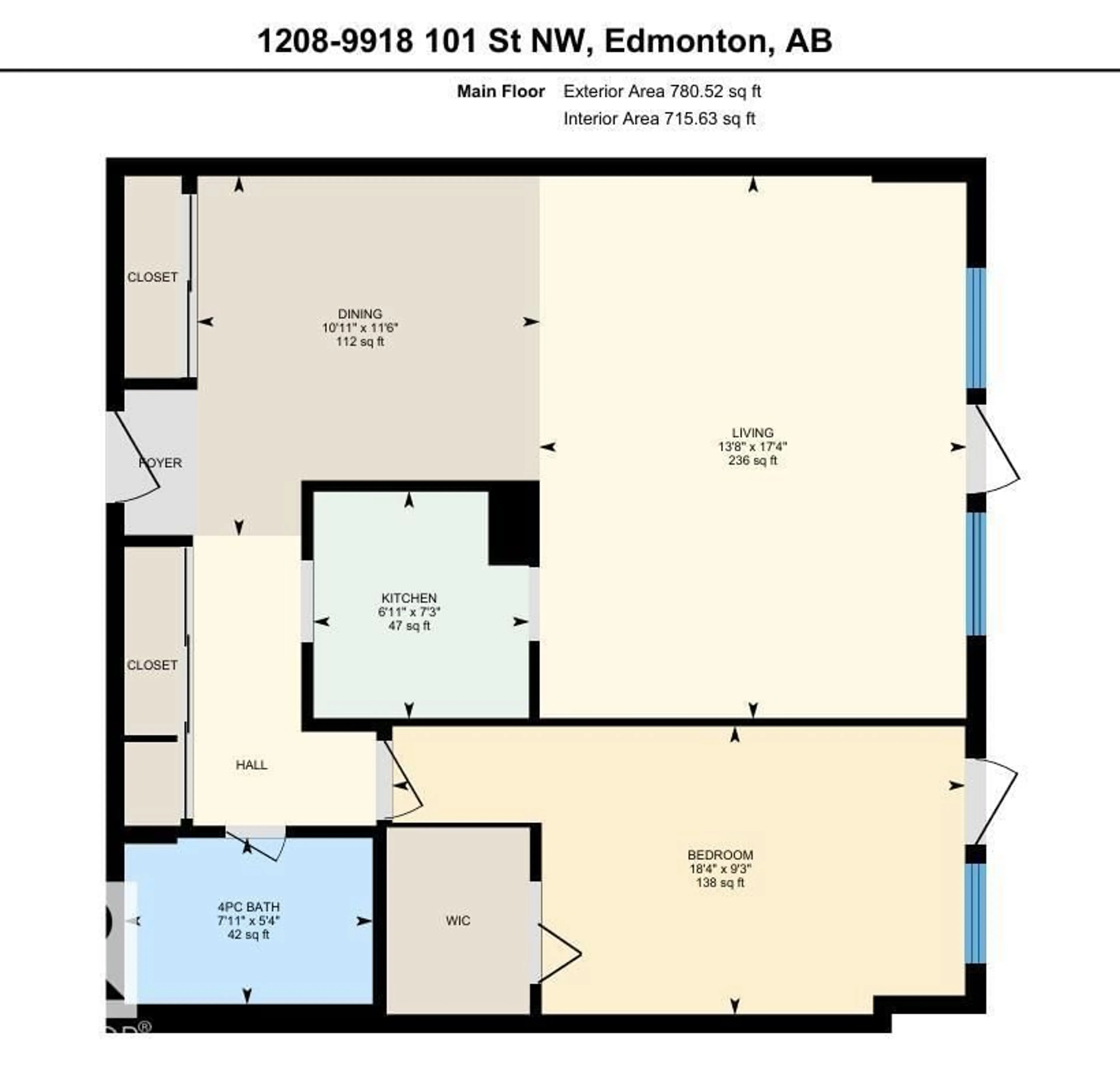 Floor plan for 9918 - 1208 101 ST, Edmonton Alberta T5K2L1