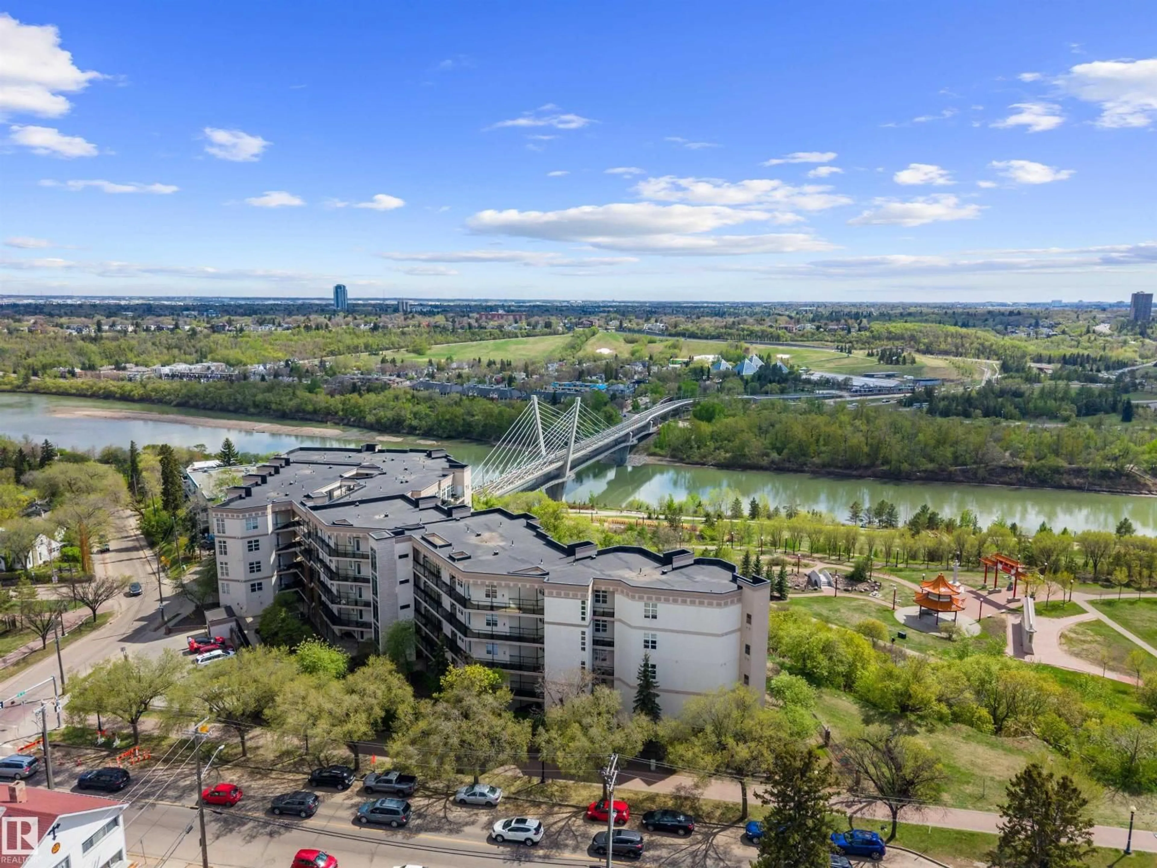 A pic from outside/outdoor area/front of a property/back of a property/a pic from drone, city buildings view from balcony for #215 - 9507 101 AV, Edmonton Alberta T5H4R1