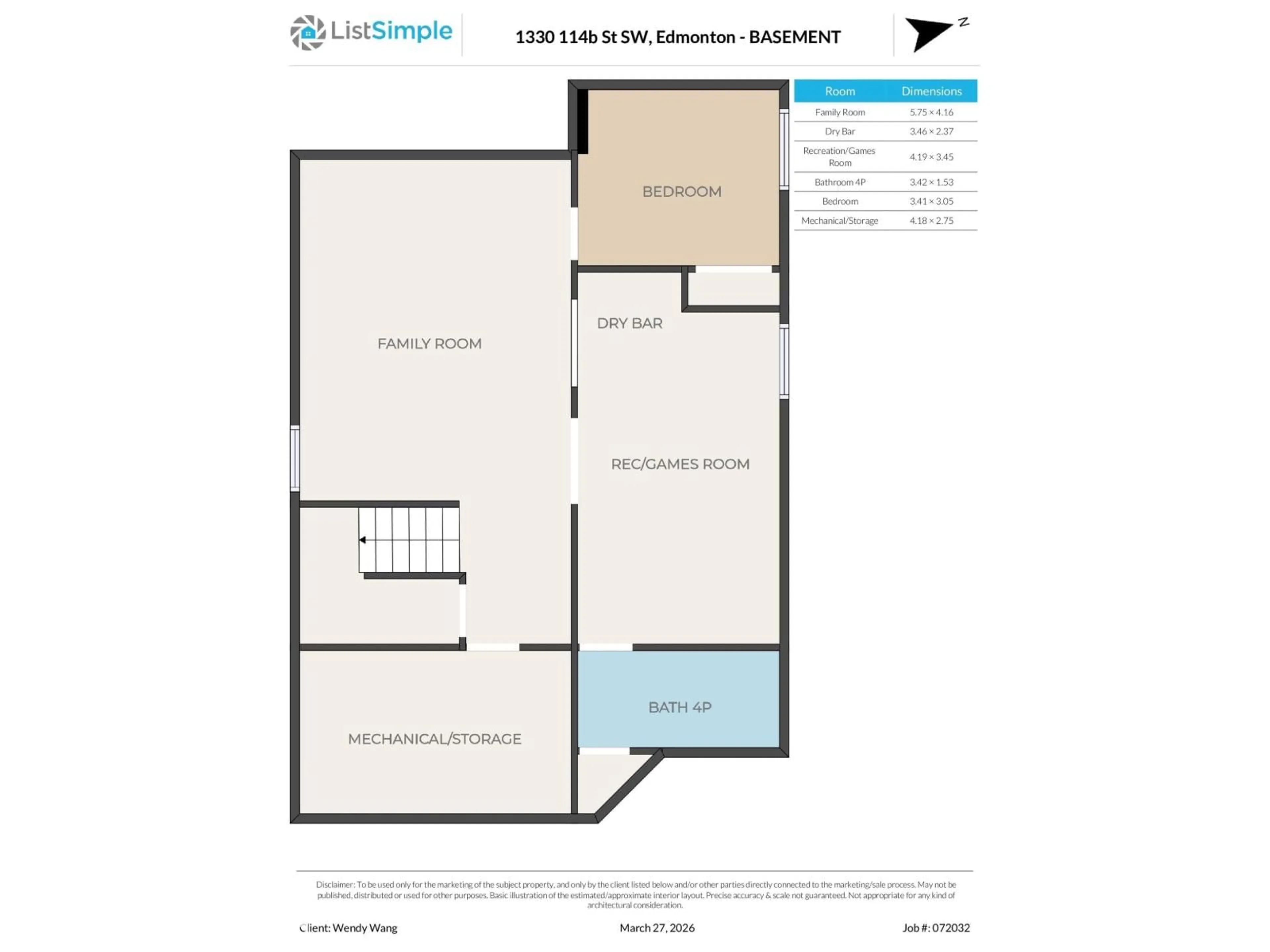 Floor plan for SW - 1330 114B ST, Edmonton Alberta T6W0G7