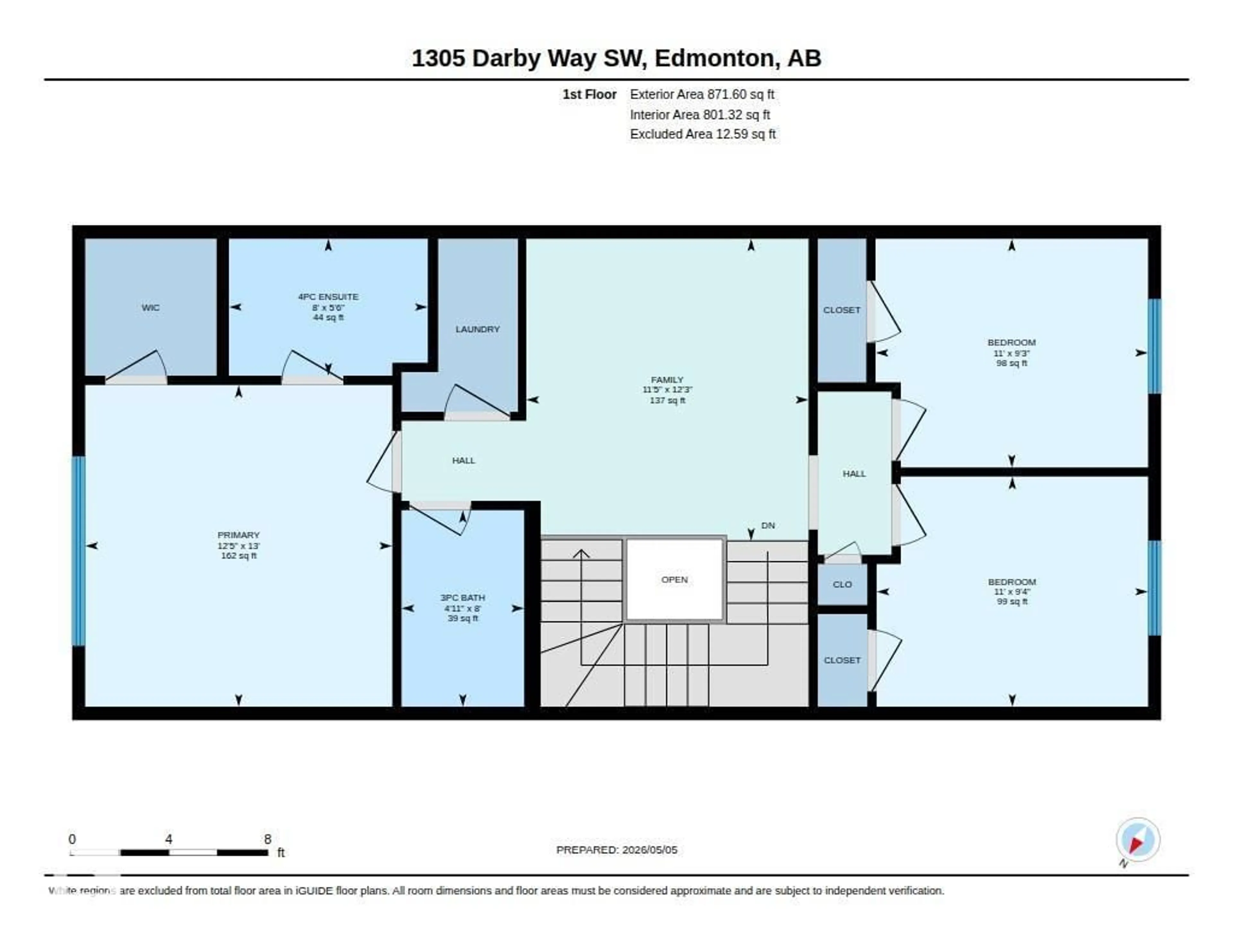 Floor plan for SW - 1305 DARBY WY, Edmonton Alberta T6W4N3