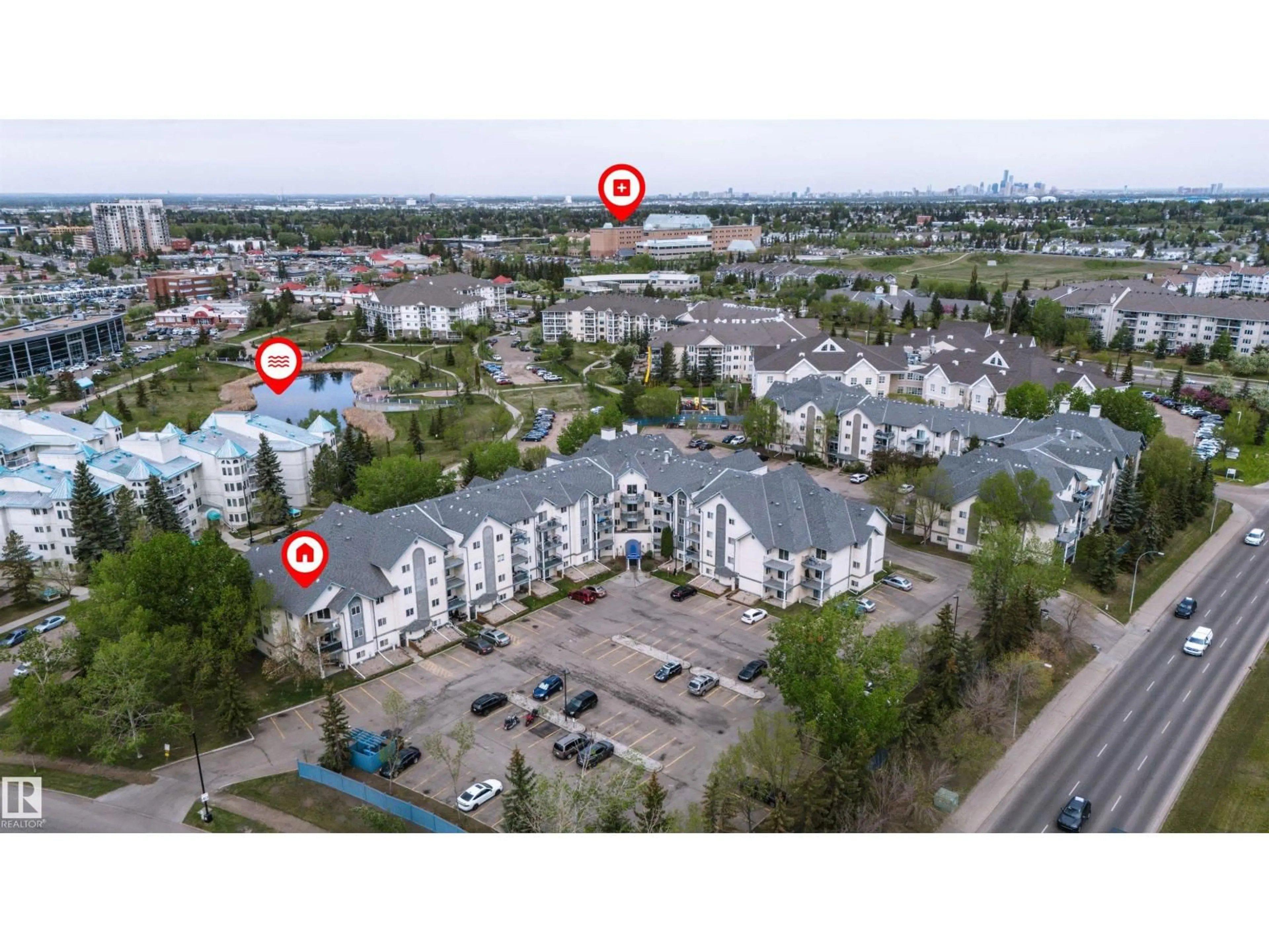 A pic from outside/outdoor area/front of a property/back of a property/a pic from drone, city buildings view from balcony for #302 - 2508 50 ST, Edmonton Alberta T6L6X9