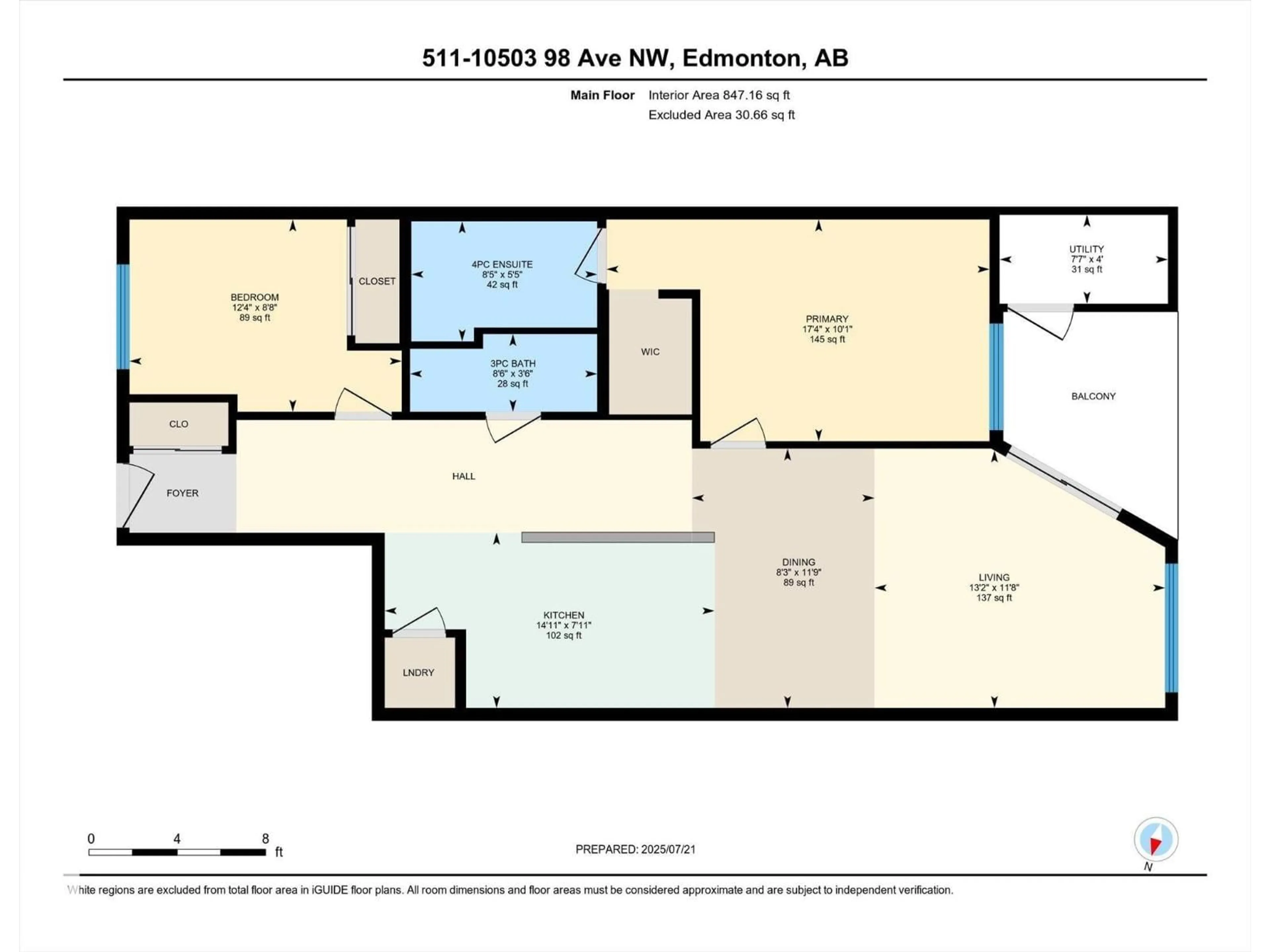 Floor plan for 511 10503 98 AV, Edmonton Alberta T5K0B2