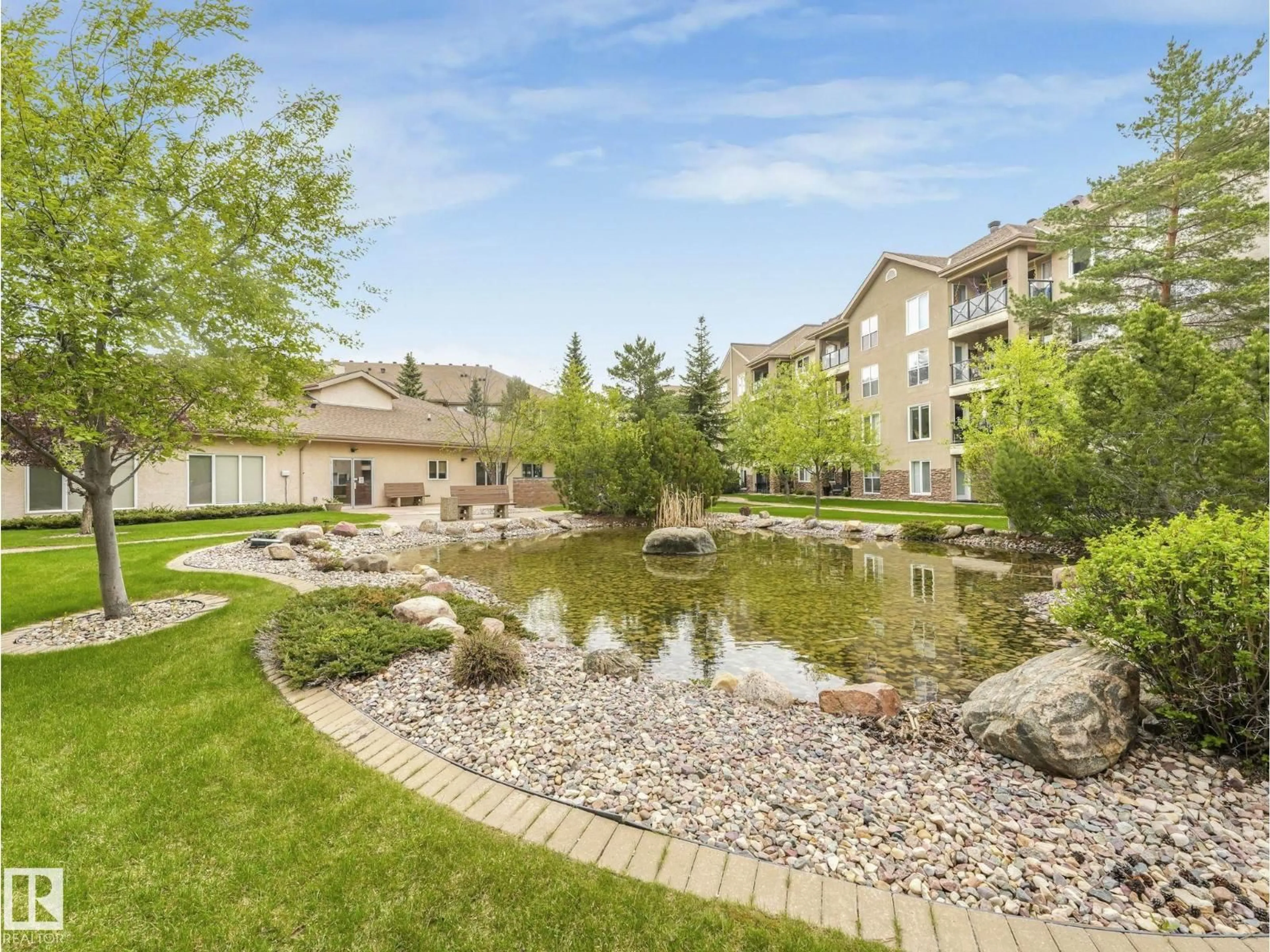 Patio, water/lake/river/ocean view for 407 - 8942 156 ST, Edmonton Alberta T5R5Z5