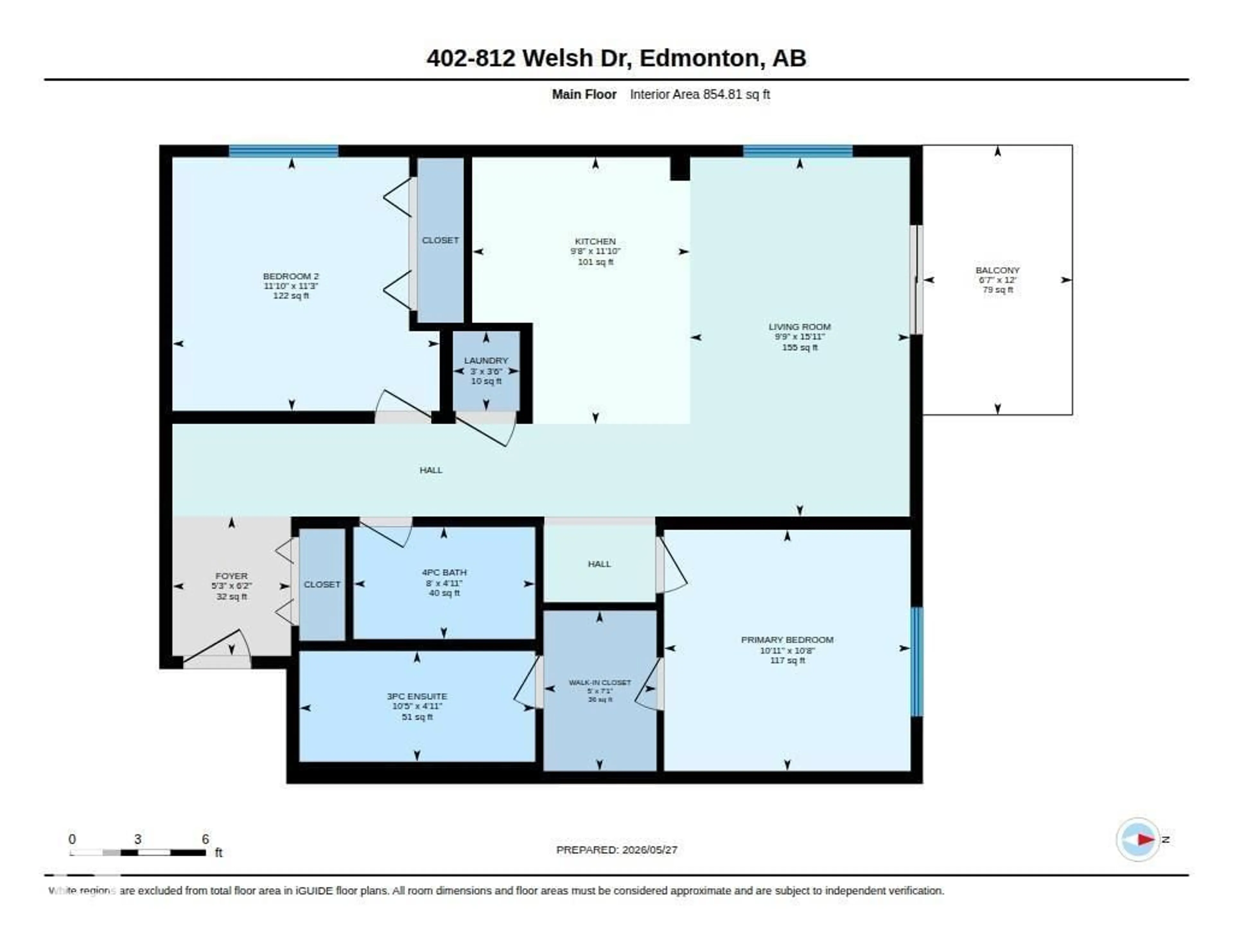 Floor plan for #402 - 812 WELSH DR, Edmonton Alberta T6X1Y7