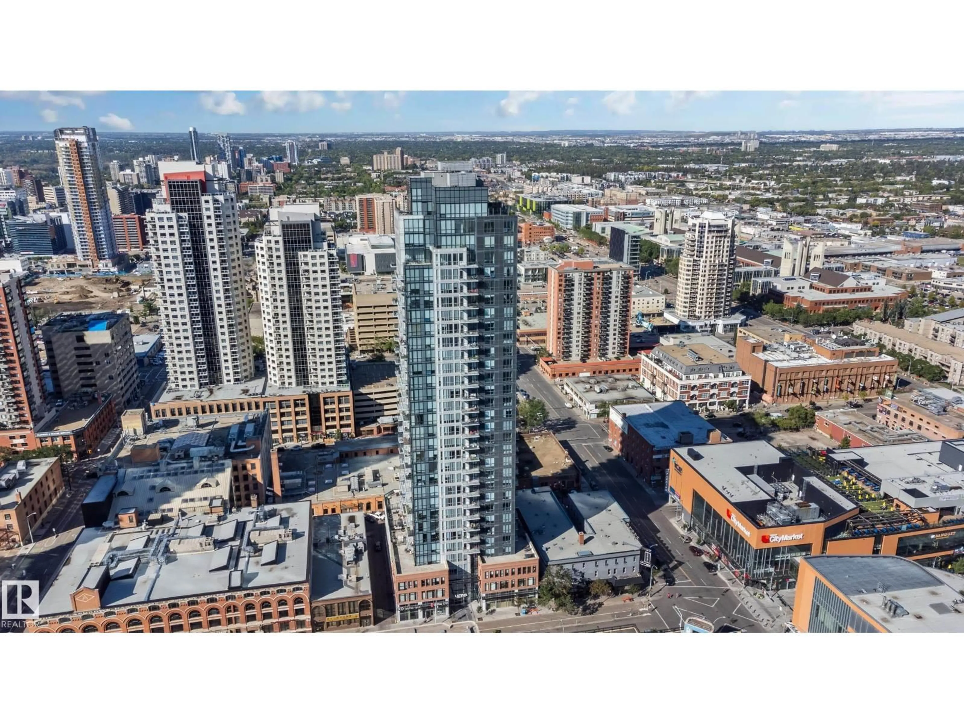 A pic from outside/outdoor area/front of a property/back of a property/a pic from drone, city buildings view from balcony for #401 - 10238 103 ST NW, Edmonton Alberta T5J0G6