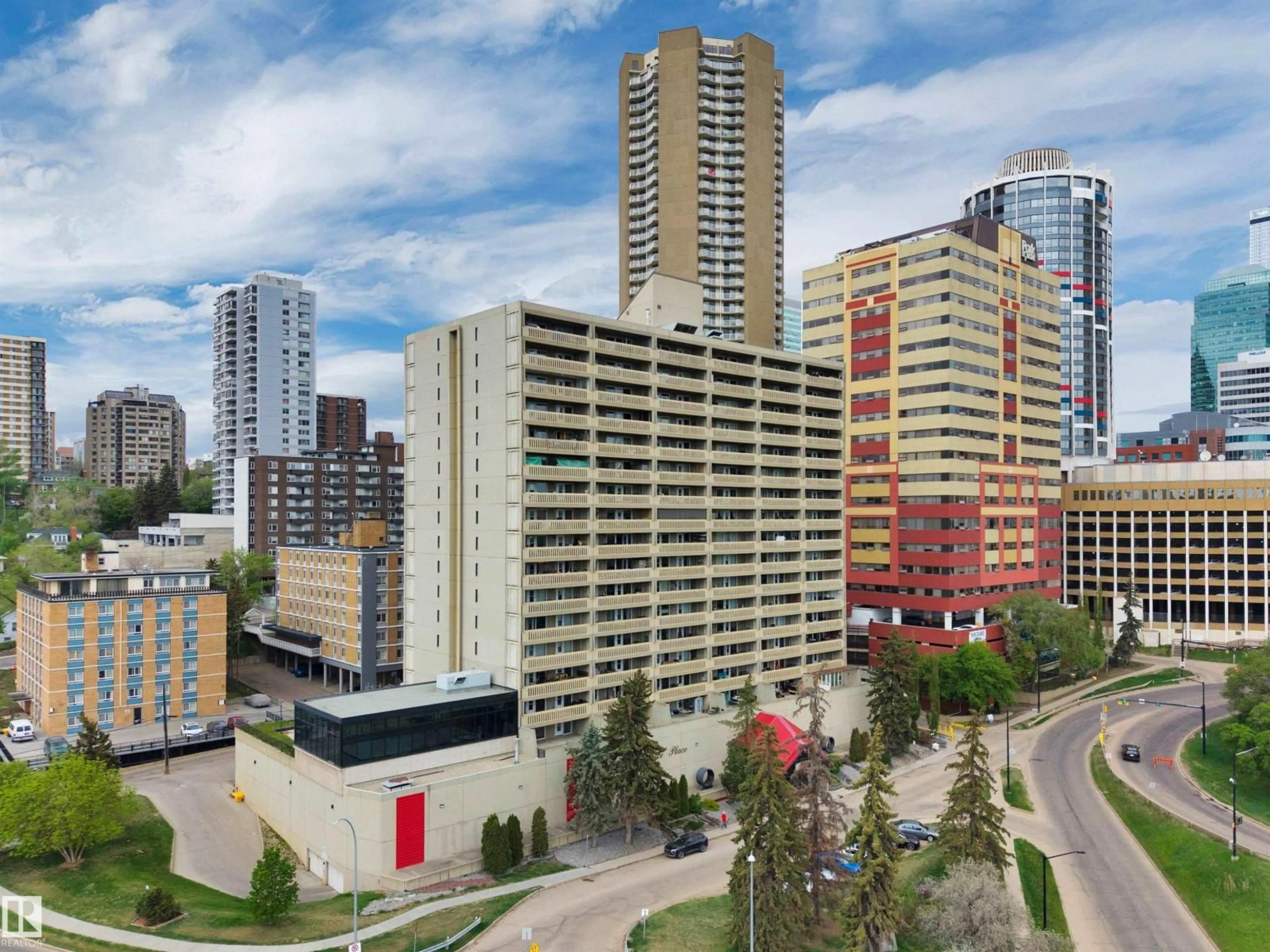 A pic from outside/outdoor area/front of a property/back of a property/a pic from drone, city buildings view from balcony for 1907 101 ST NW, Edmonton Alberta T5K2L1
