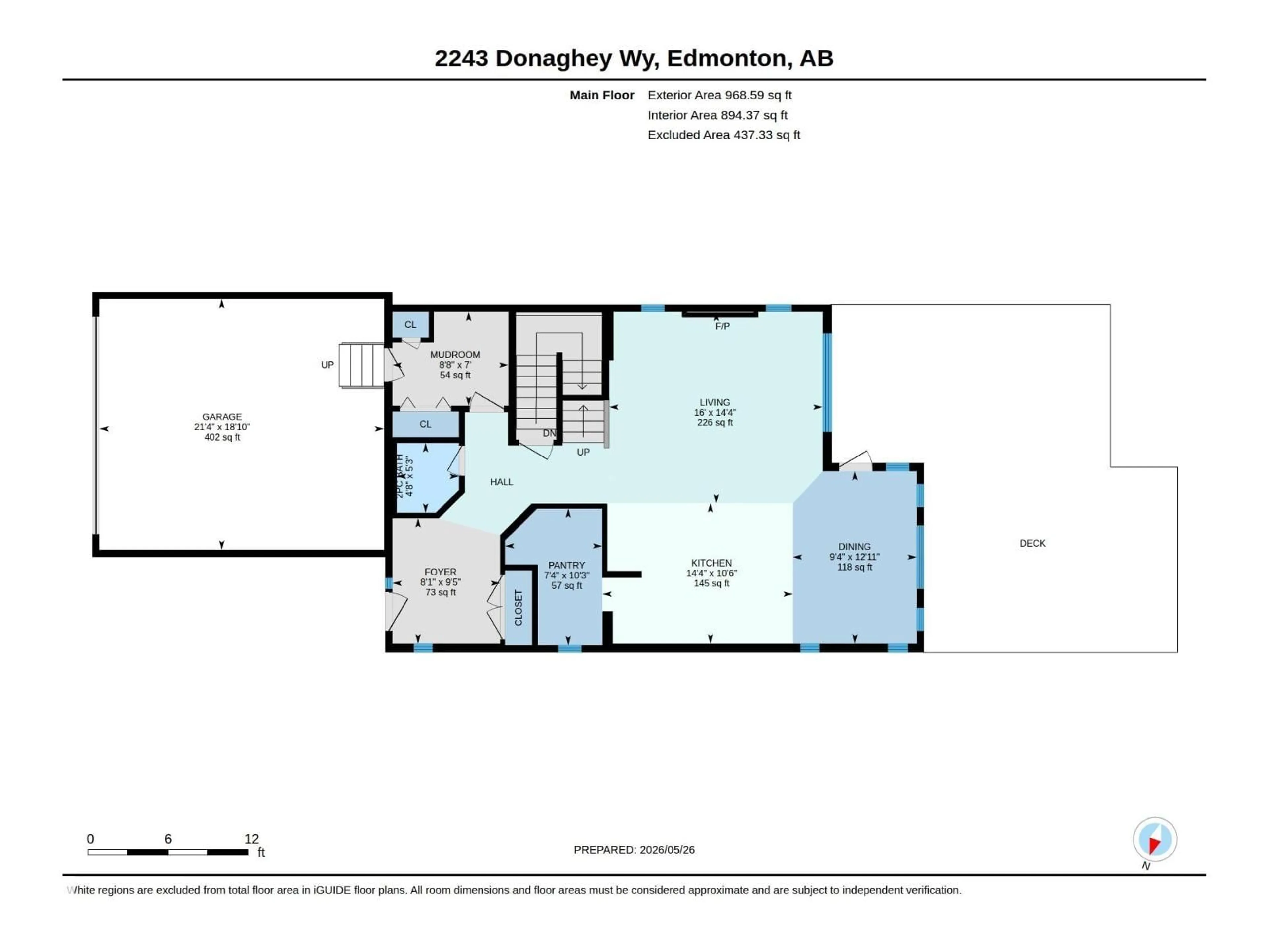 Floor plan for SW - 2243 DONAGHEY WY, Edmonton Alberta T6W5G1