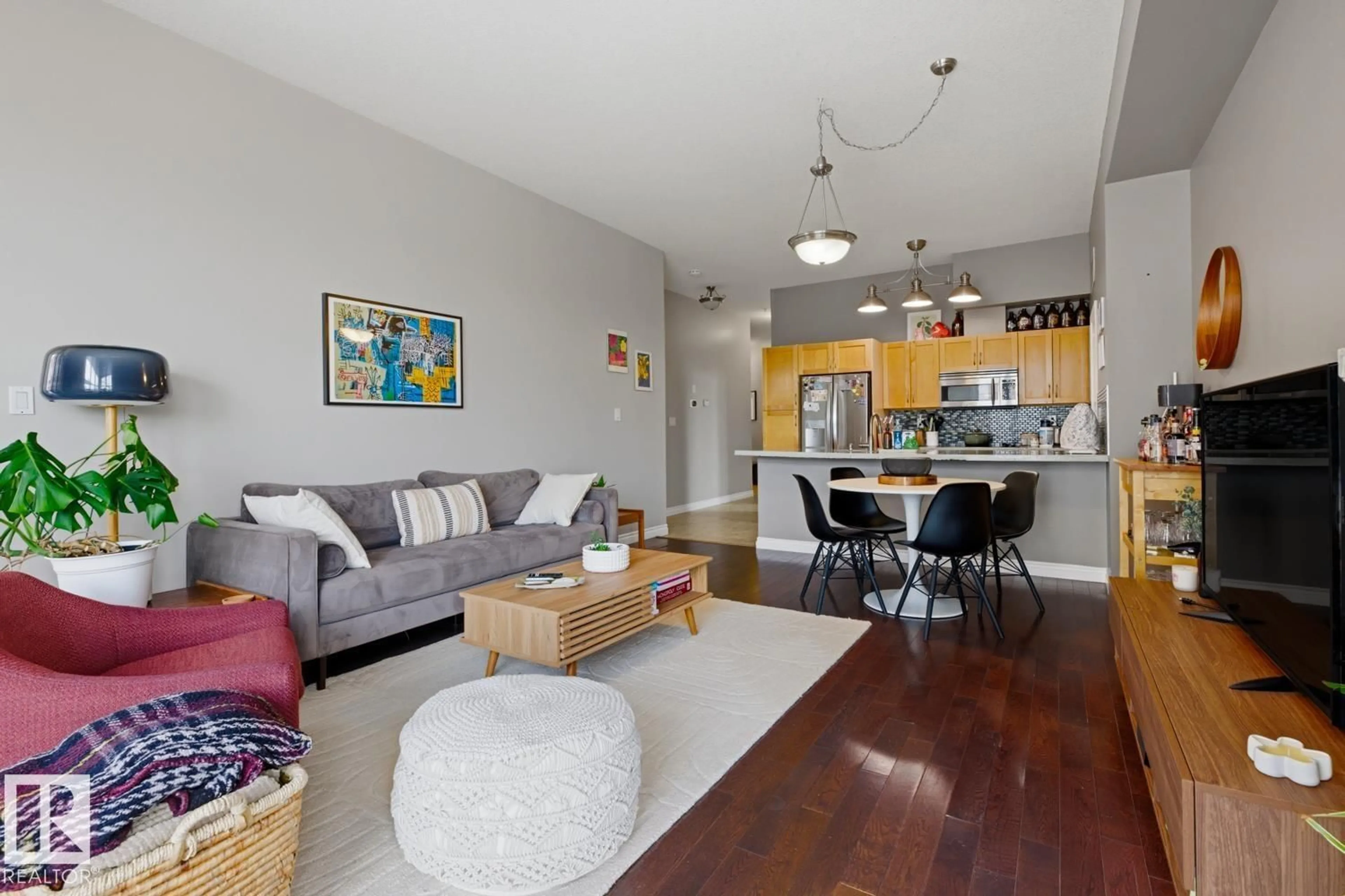 Living room with furniture, wood/laminate floor for #304 - 10411 122 ST, Edmonton Alberta T5N4C2