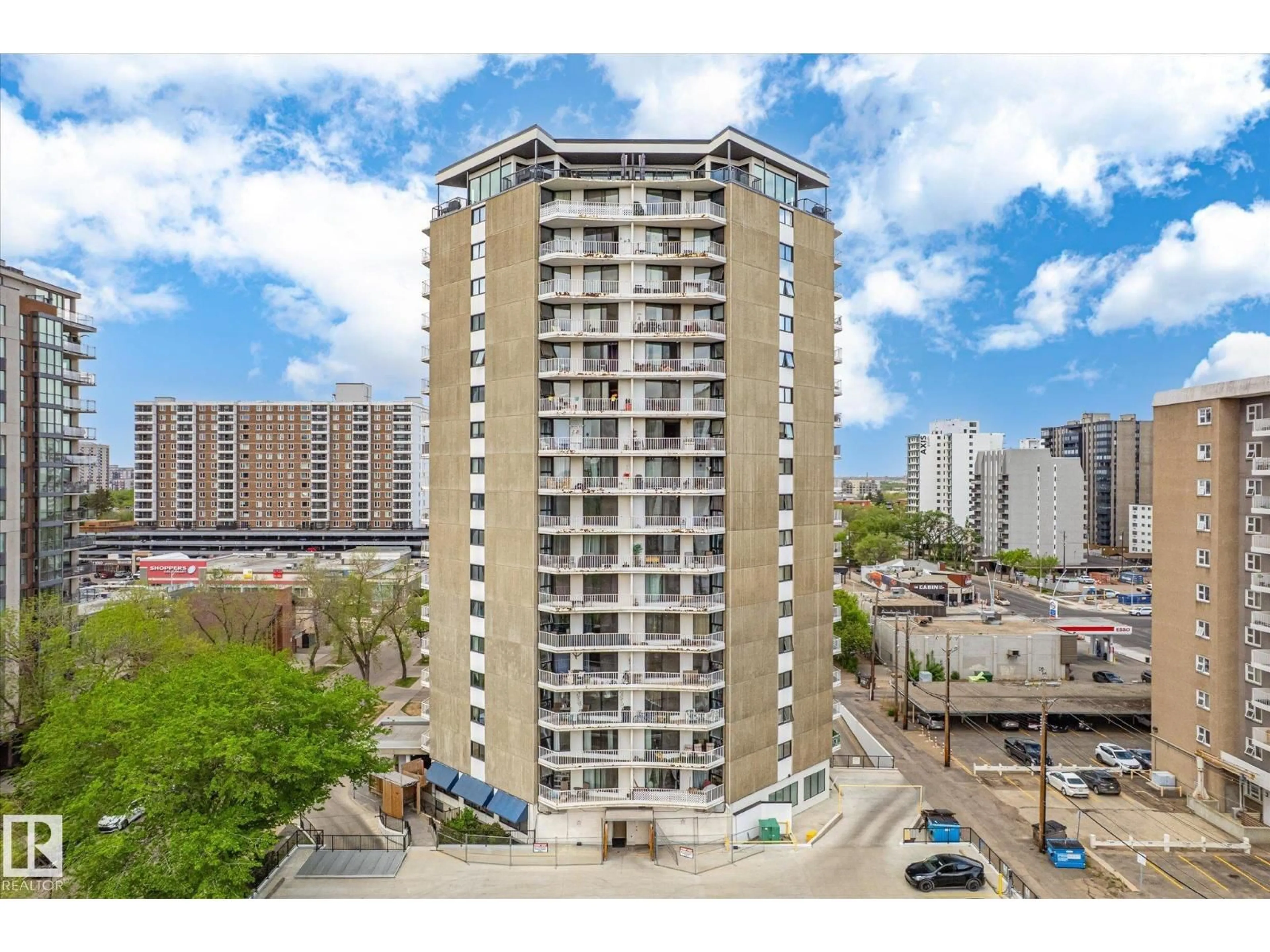 A pic from outside/outdoor area/front of a property/back of a property/a pic from drone, city buildings view from balcony for #503 - 10045 117 ST, Edmonton Alberta T5K1W8