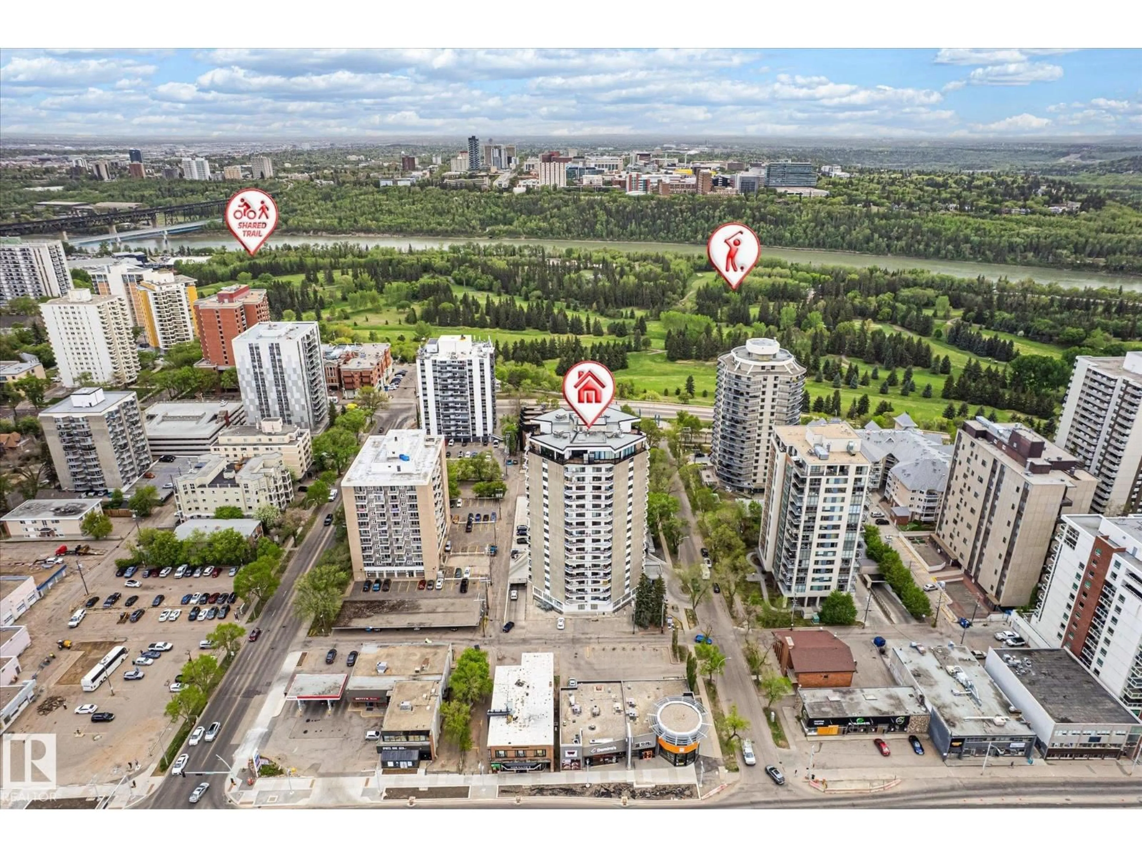 A pic from outside/outdoor area/front of a property/back of a property/a pic from drone, city buildings view from balcony for #503 - 10045 117 ST, Edmonton Alberta T5K1W8