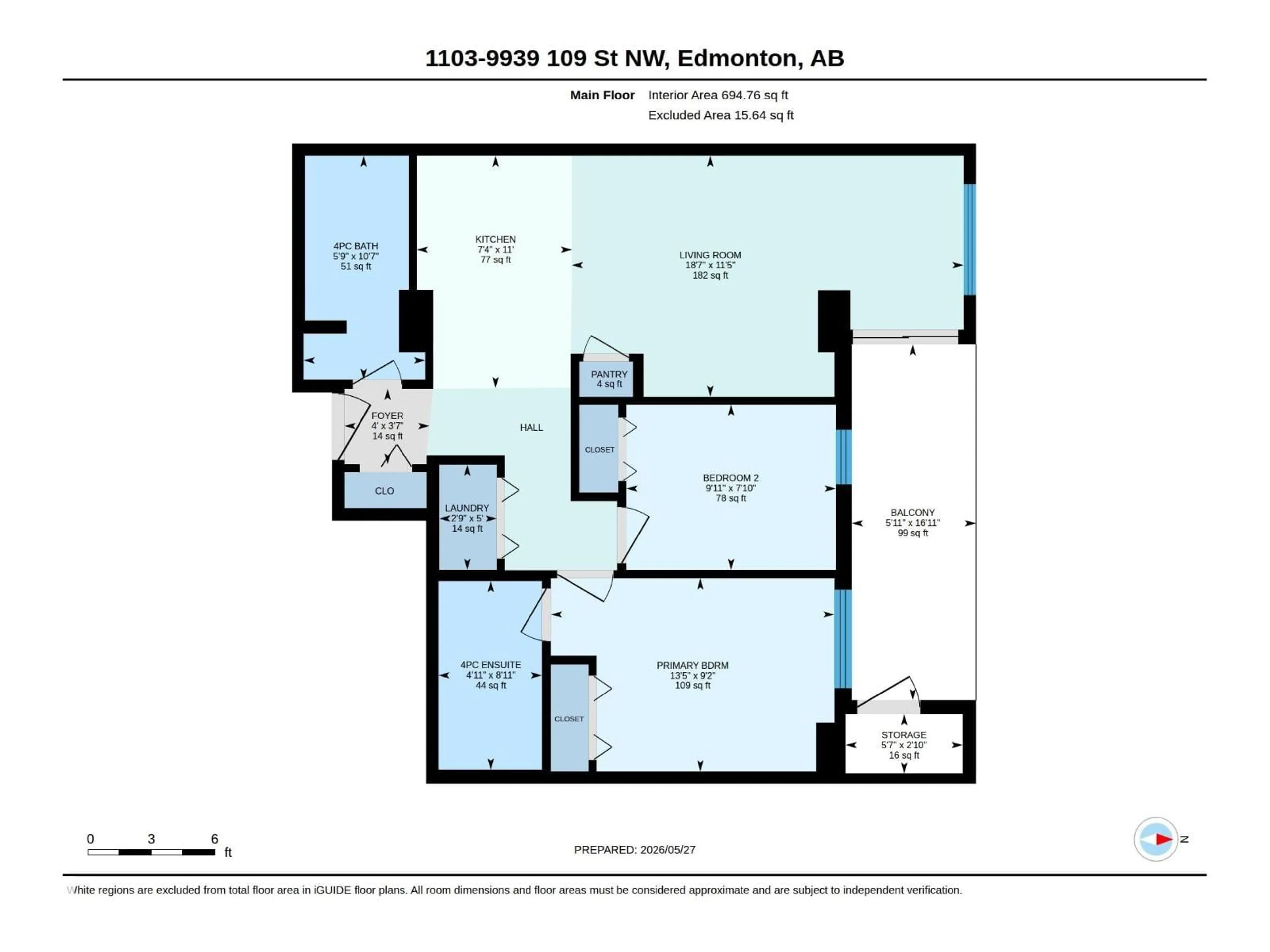 Floor plan for 1103 - 9939 109 ST, Edmonton Alberta T5K1H6