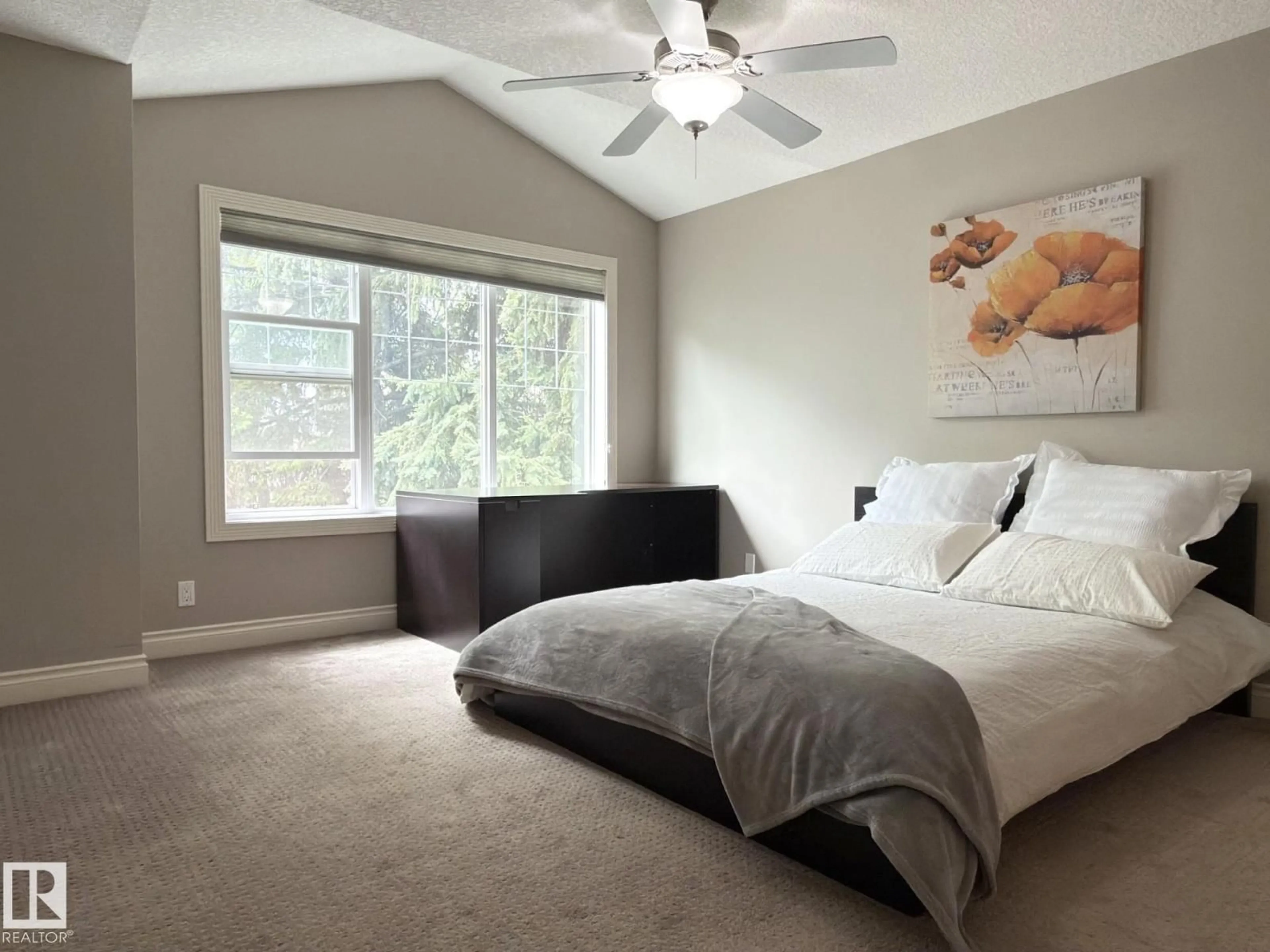 Bedroom with bed, carpet floor for 11342 79 AV, Edmonton Alberta T6G0P3