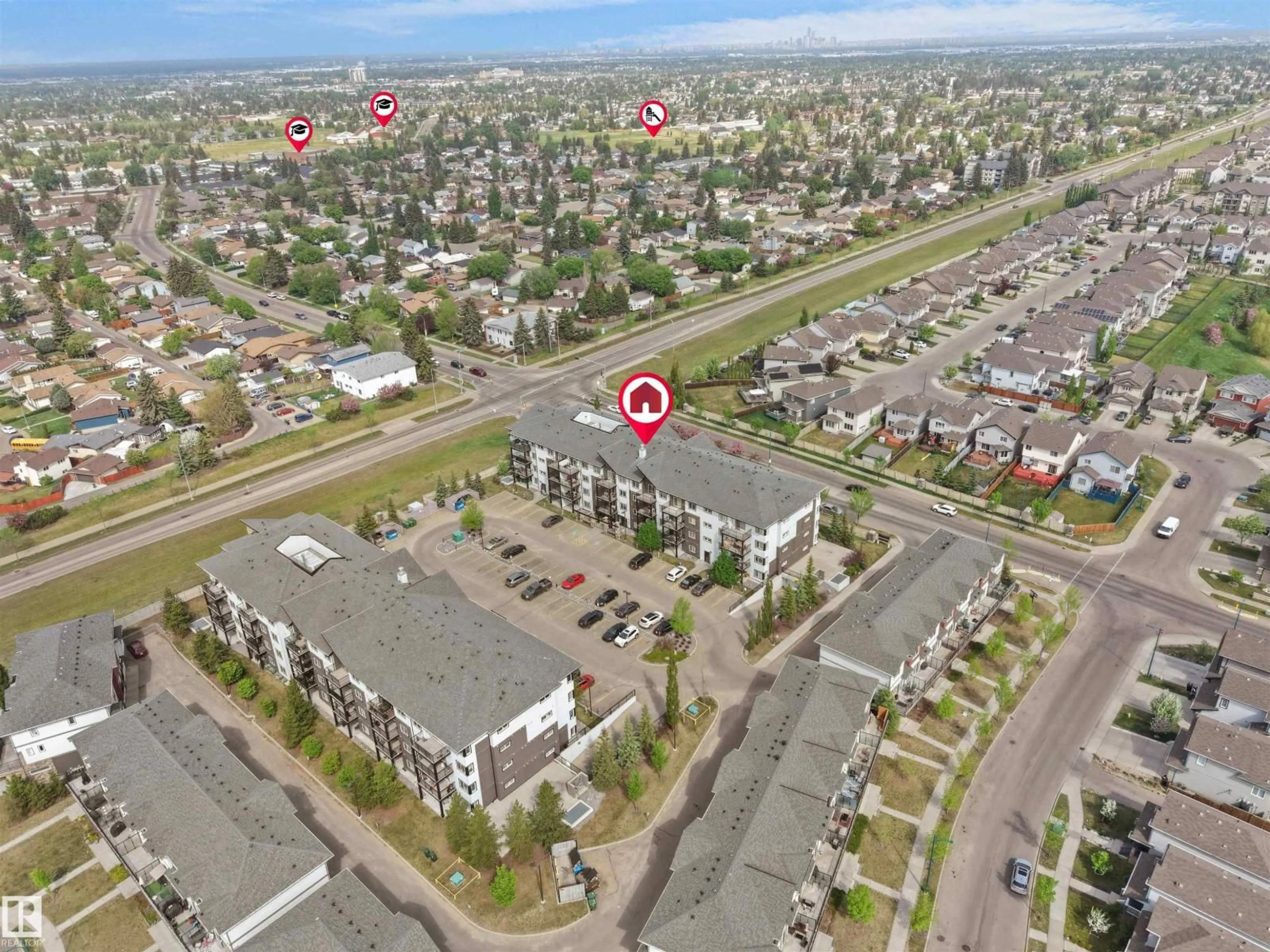A pic from outside/outdoor area/front of a property/back of a property/a pic from drone, street for #215 - 3357 16A AV, Edmonton Alberta T6T0V4