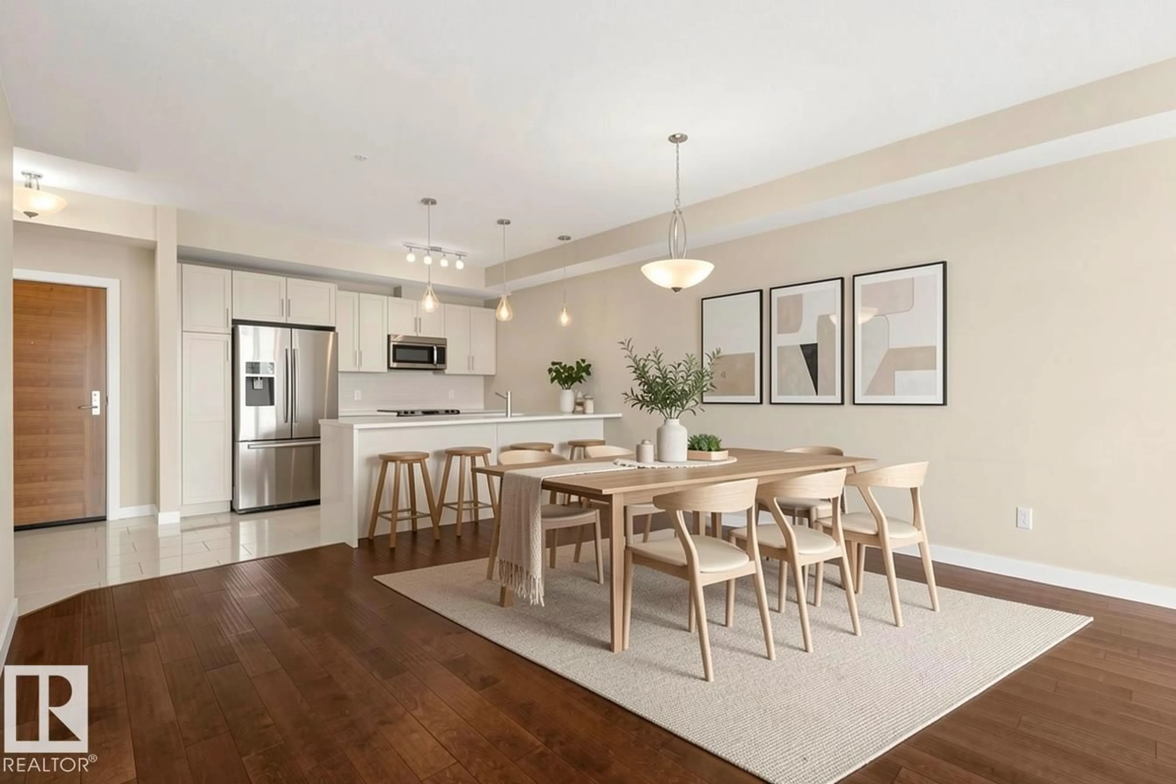 Open concept kitchen, wood/laminate floor for #309 - 625 LEGER WY, Edmonton Alberta T6R0W4