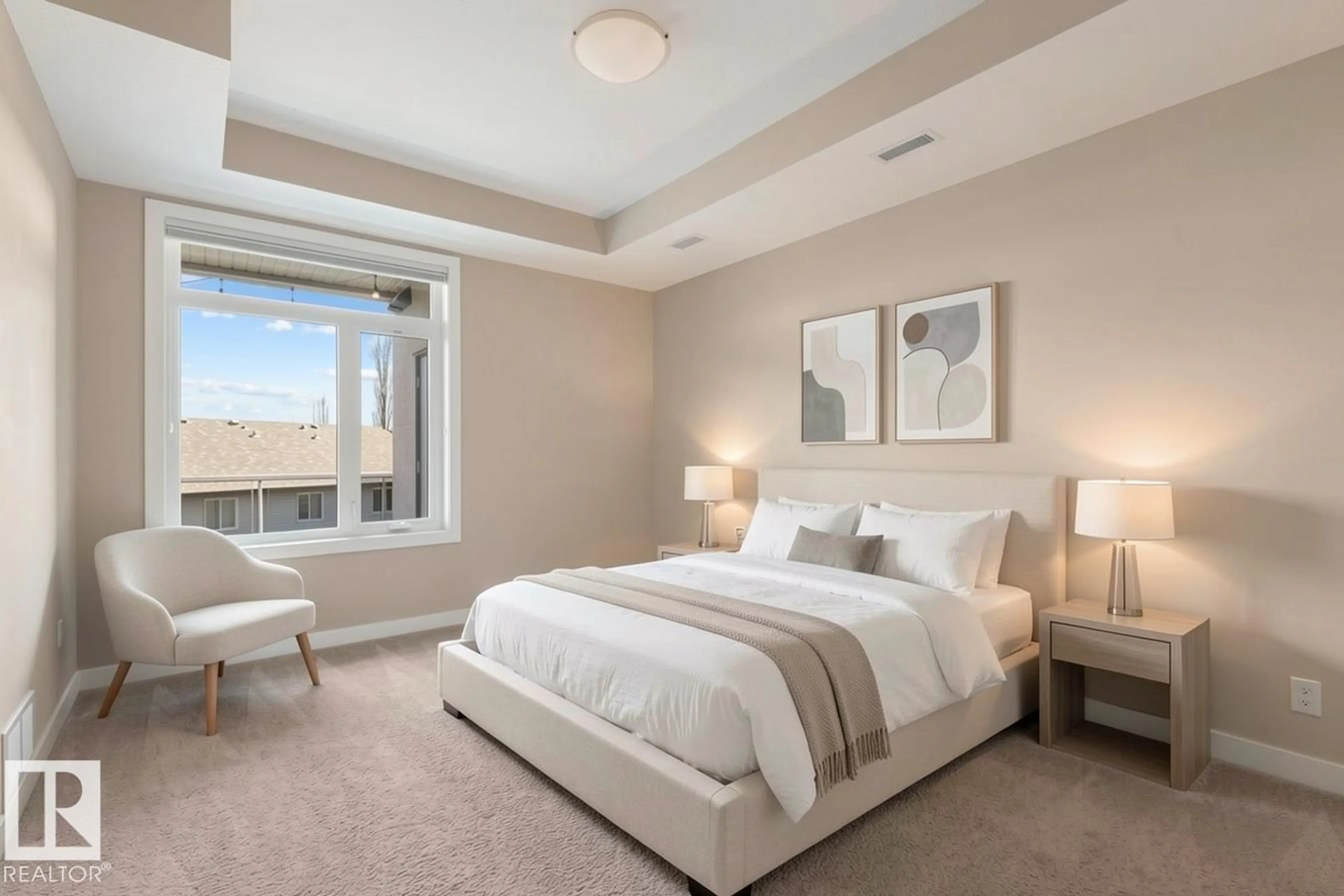 Bedroom with bed, carpet floor for #309 - 625 LEGER WY, Edmonton Alberta T6R0W4