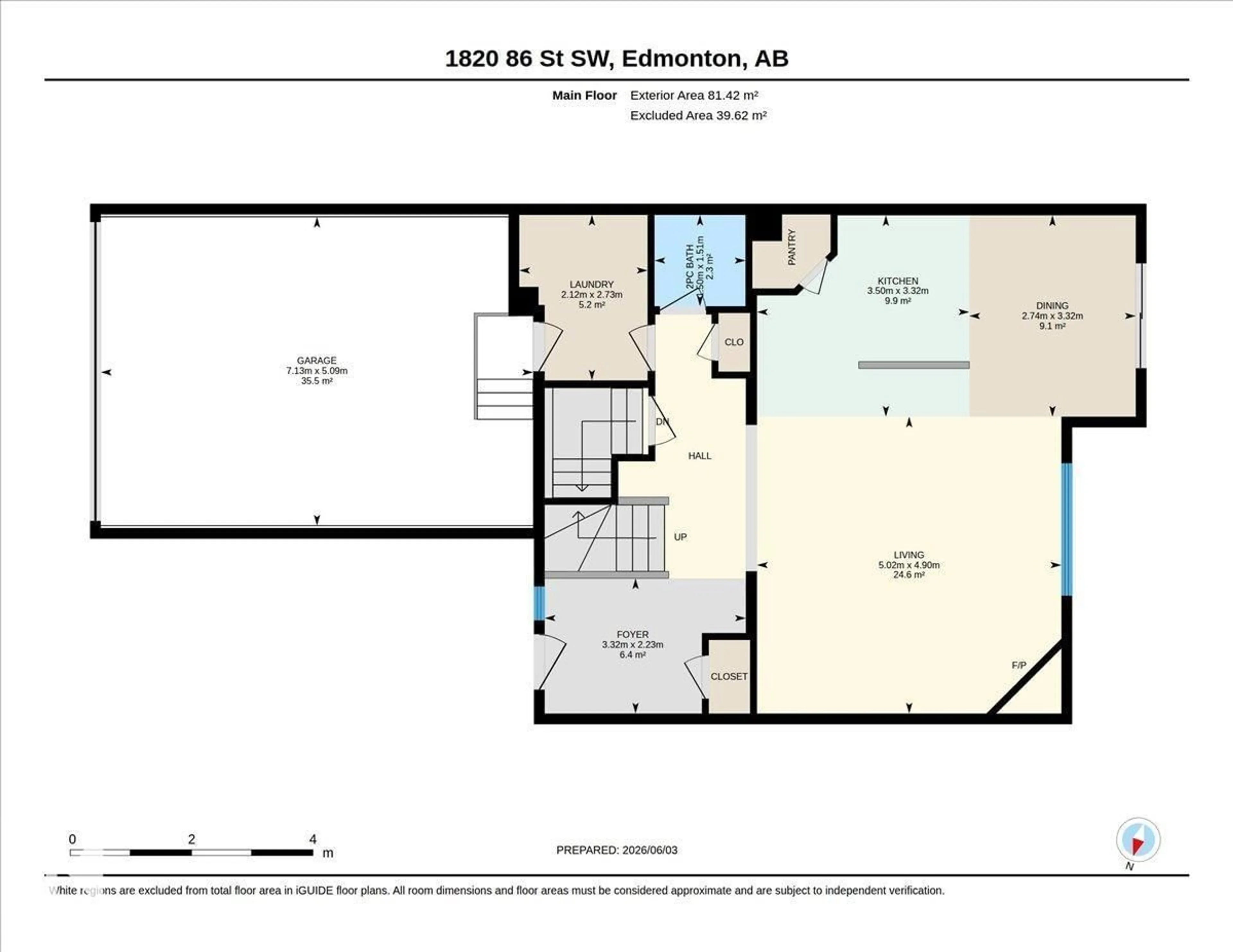 Floor plan for 1820 86 ST, Edmonton Alberta T6X1J4