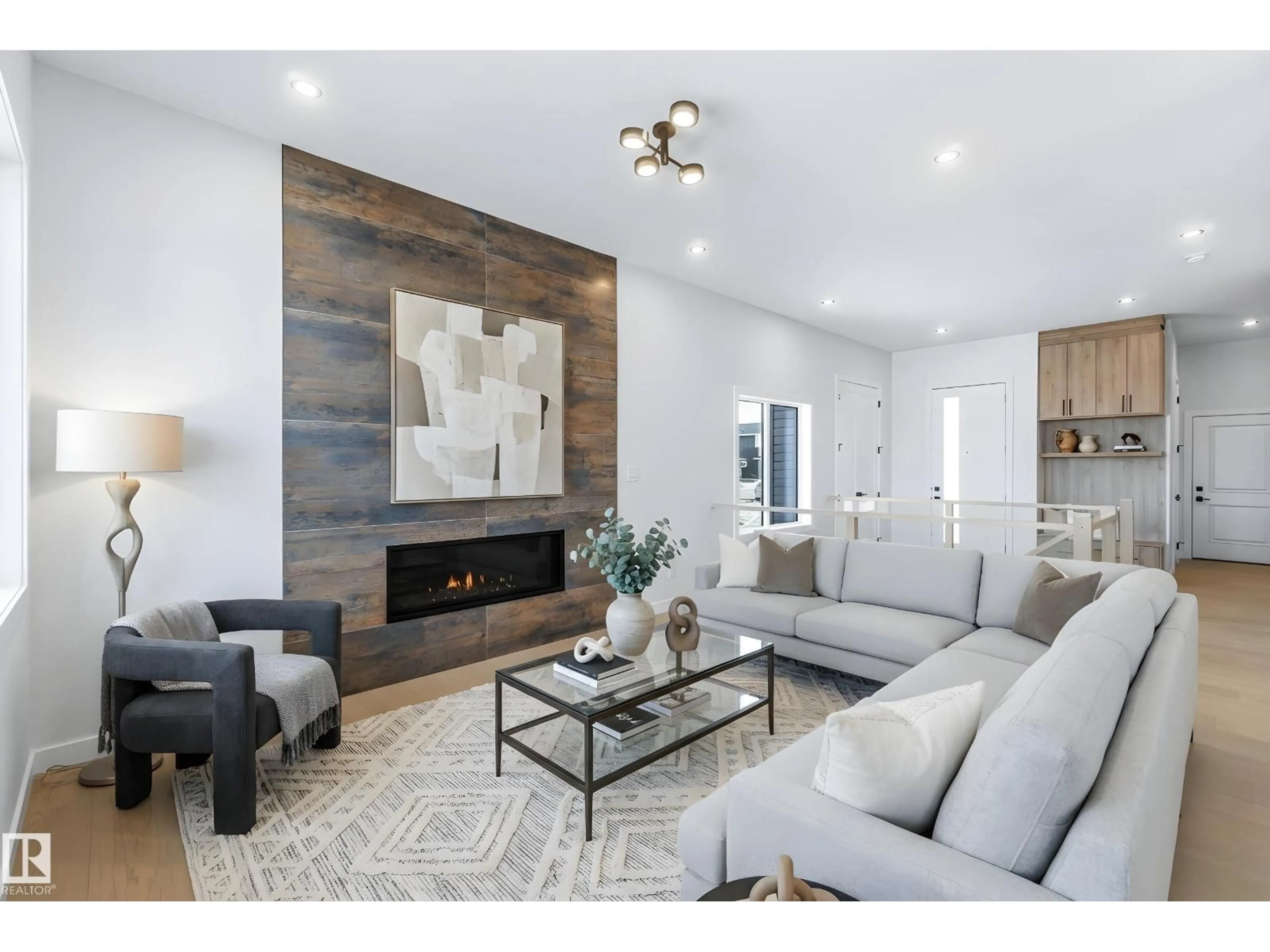 Living room with furniture, wood/laminate floor for 72 ELDRIDGE PT, St. Albert Alberta T8N8C4