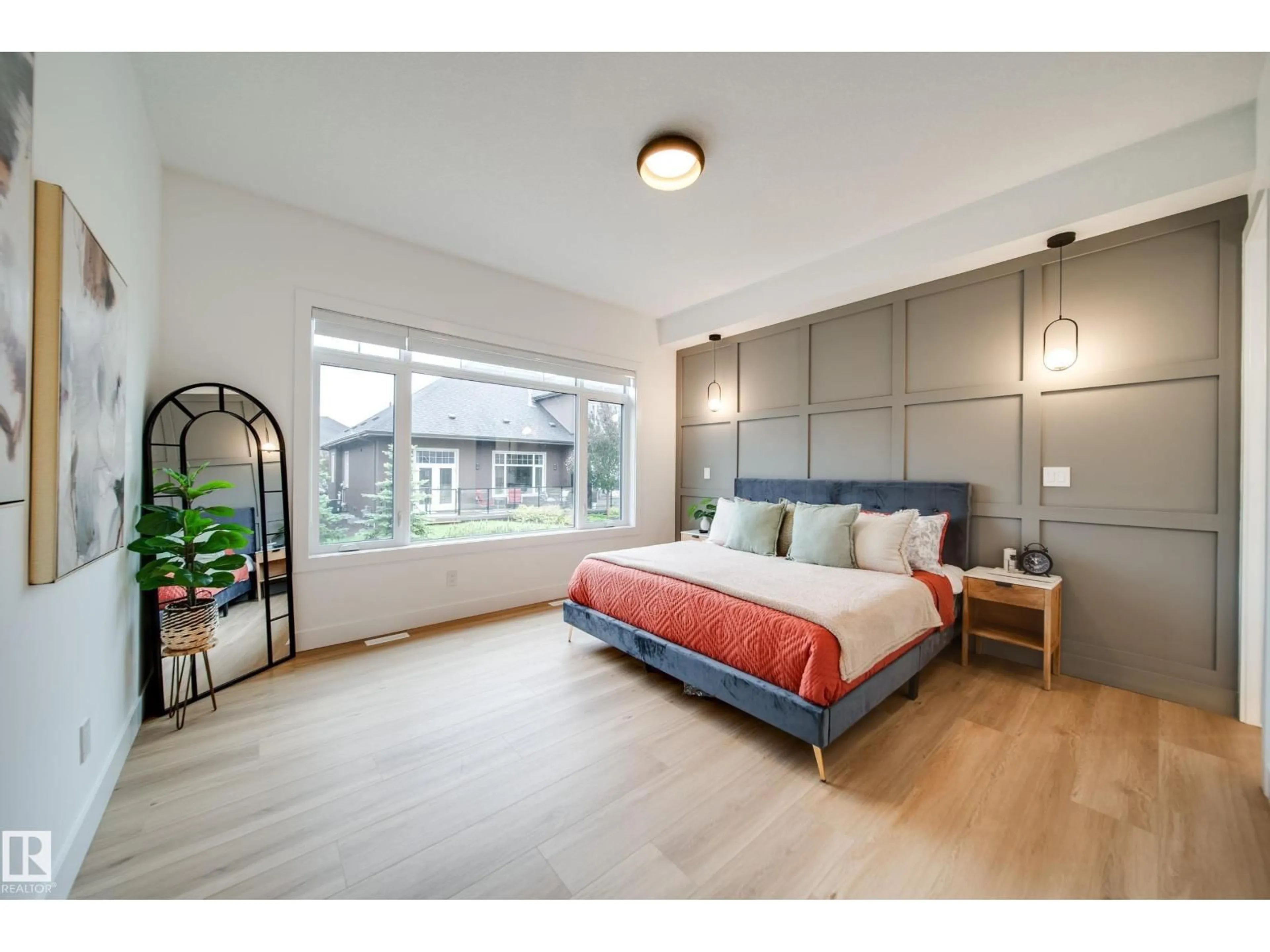 Bedroom with bed, wood/laminate floor for #42 - 20425 93 AV, Edmonton Alberta T5T7C7