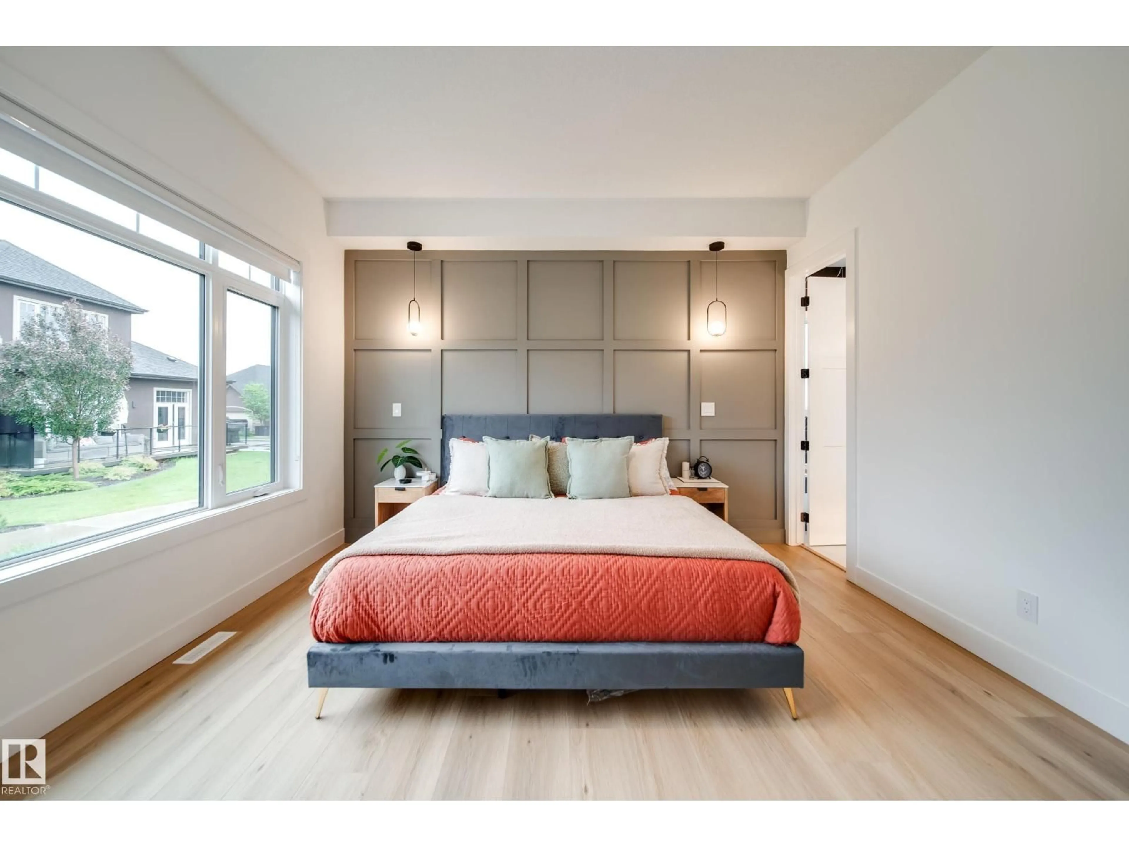 Bedroom with bed, wood/laminate floor for #42 - 20425 93 AV, Edmonton Alberta T5T7C7
