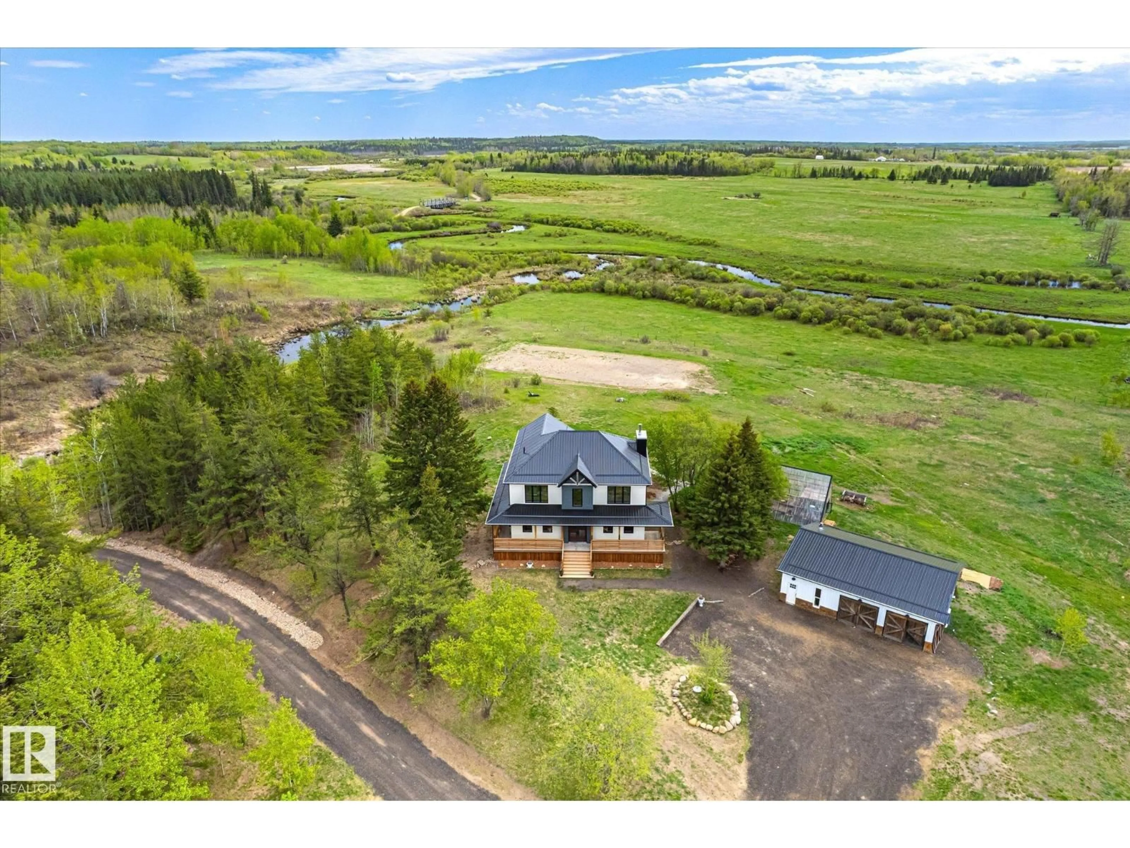 A pic from outside/outdoor area/front of a property/back of a property/a pic from drone, water/lake/river/ocean view for 59102 RGE ROAD 234, Rural Westlock County Alberta T0G2J0