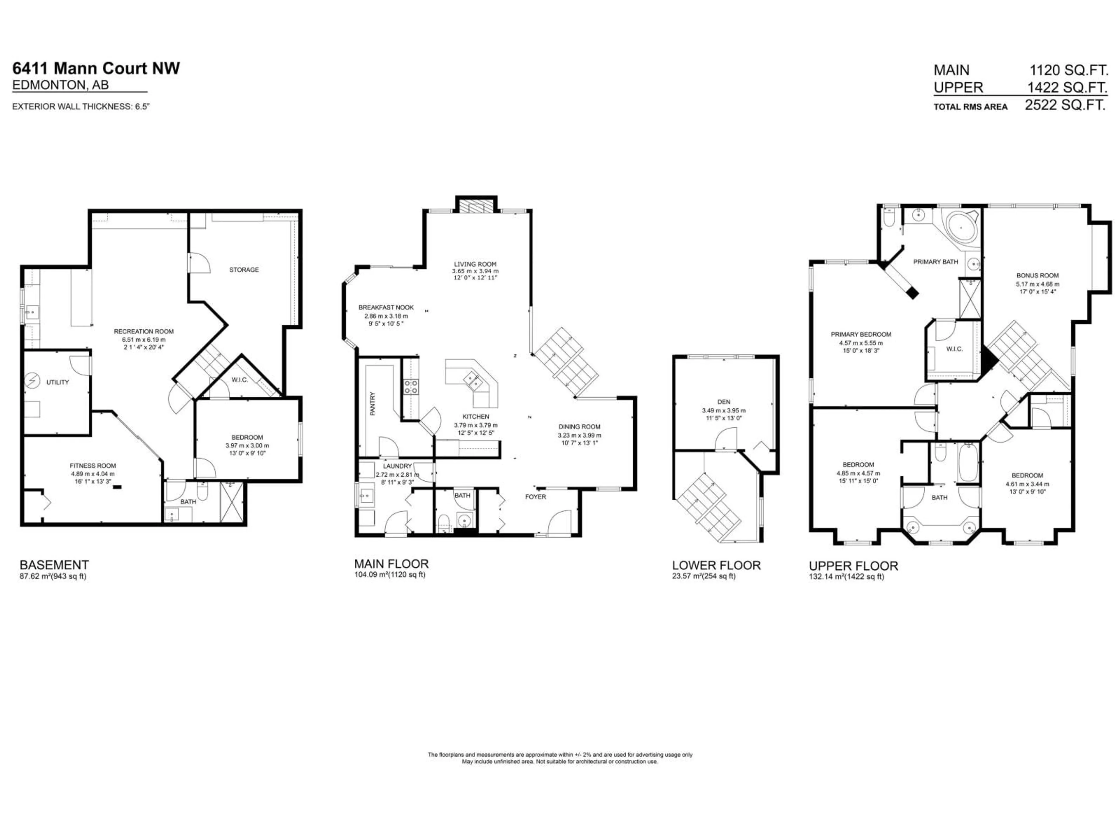 Floor plan for NW - 6411 MANN CO, Edmonton Alberta T6R0J1