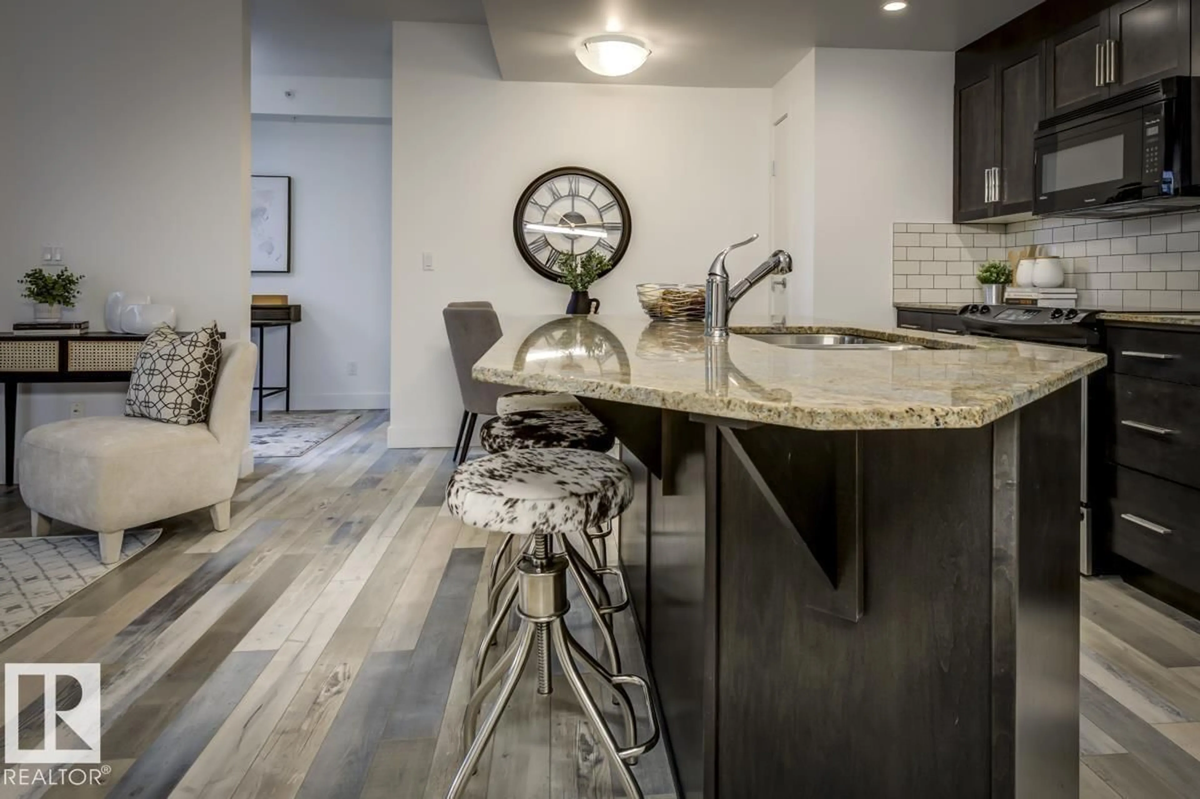 Open concept kitchen, ceramic/tile floor for 205 11933 JASPER AV NW, Edmonton Alberta T5K0P1