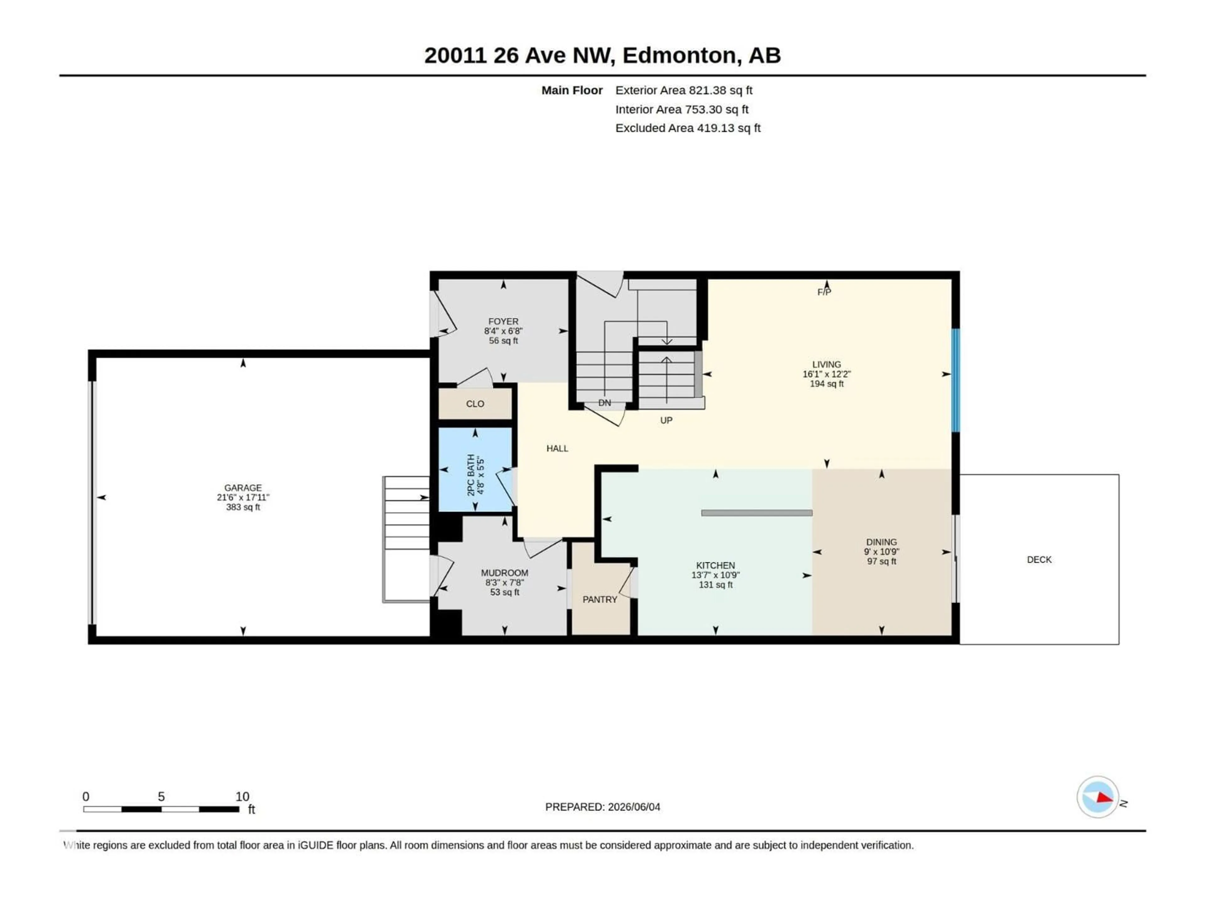 Floor plan for 20011 26 NW, Edmonton Alberta T6M1K3