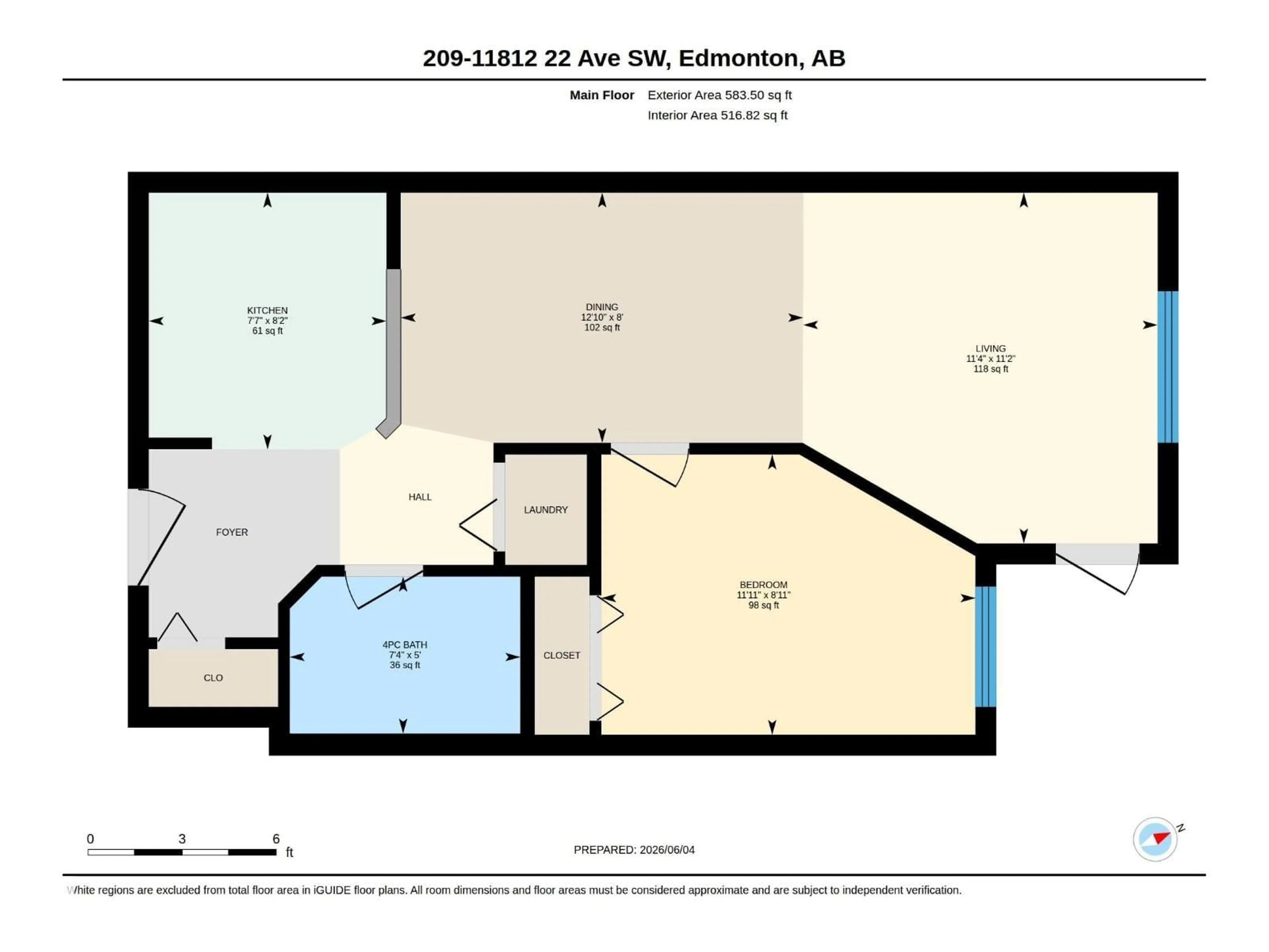 Floor plan for 209 - 11812 22 AV SW, Edmonton Alberta T6W2A2
