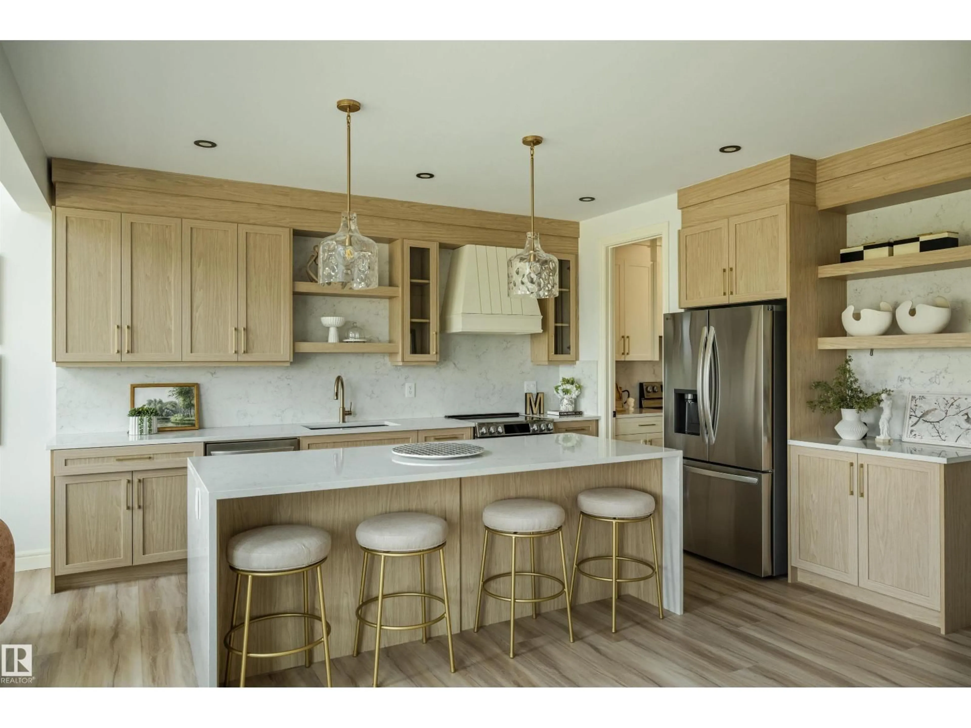 Open concept kitchen, wood/laminate floor for 3329 CHICKADEE DRIVE, Edmonton Alberta T5S0V6