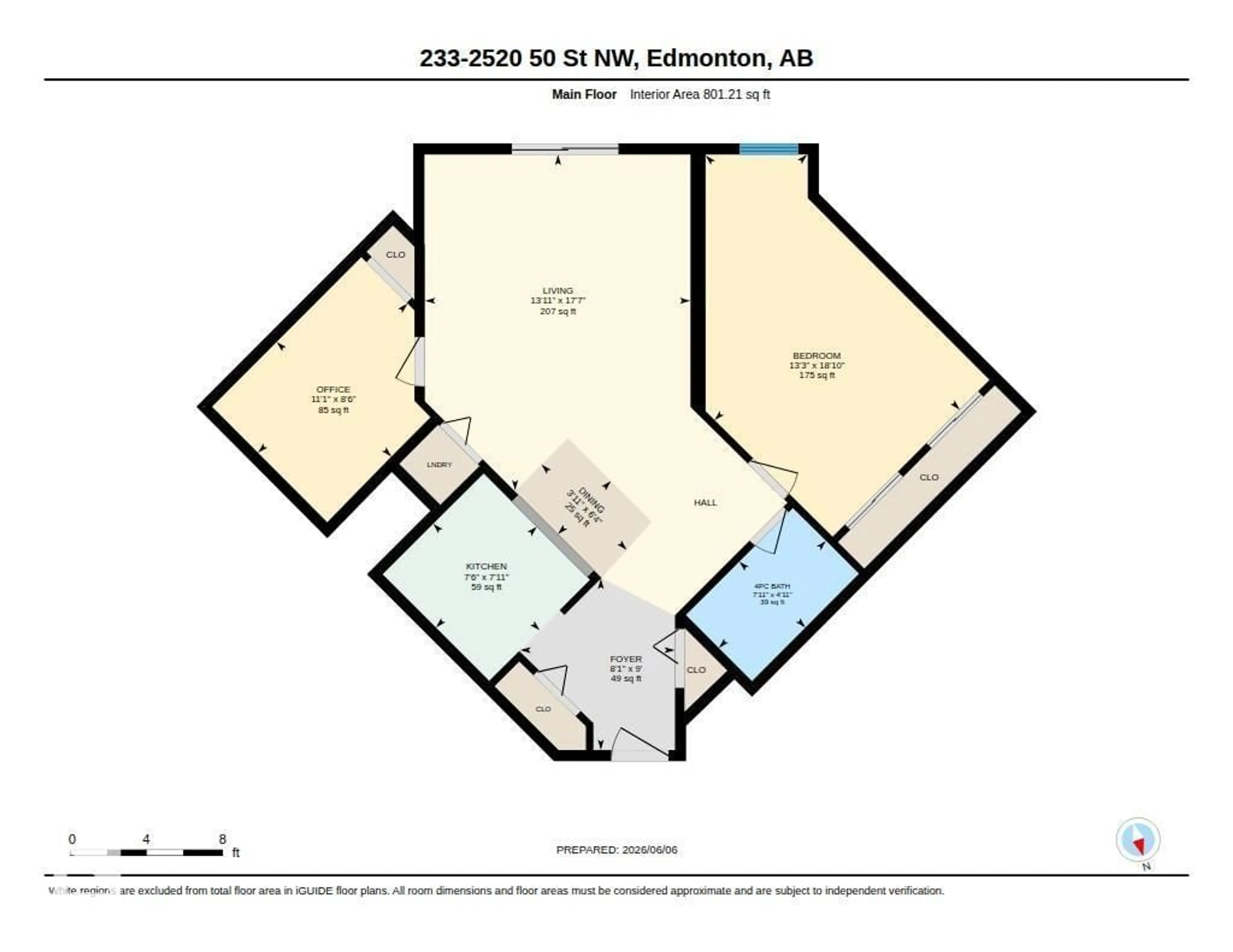 Floor plan for 233 2520 50 ST NW, Edmonton Alberta T6L7A6