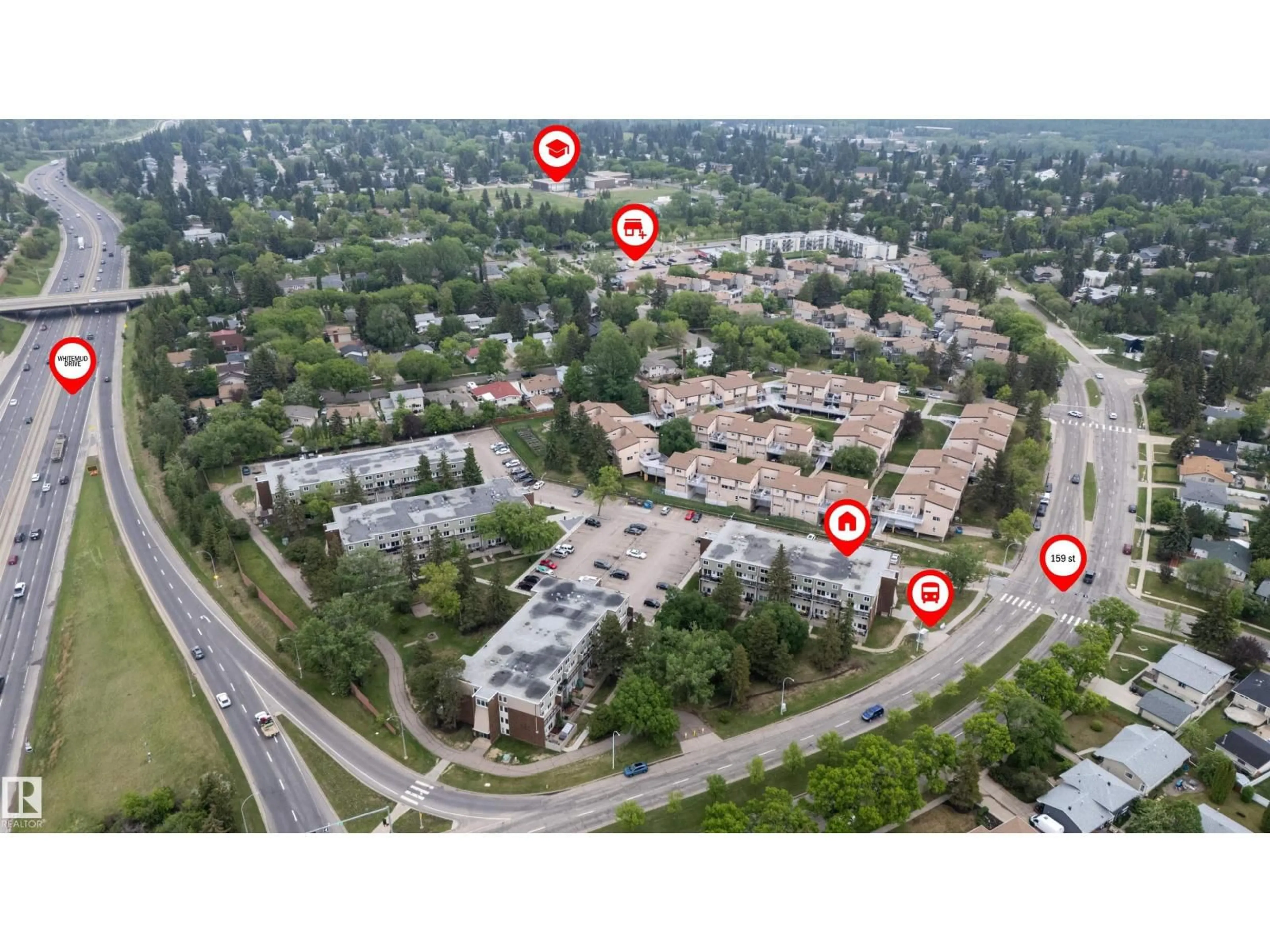 A pic from outside/outdoor area/front of a property/back of a property/a pic from drone, street for #110 - 7805 159 ST, Edmonton Alberta T5R2E1