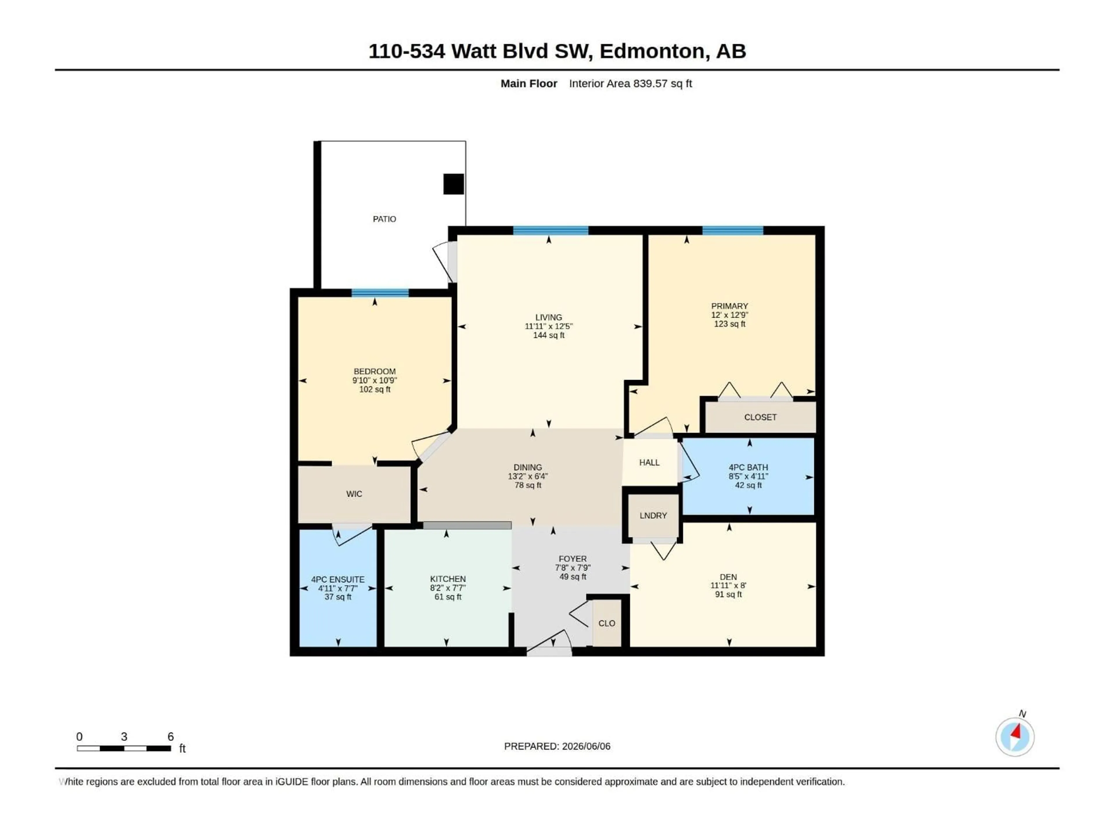 Floor plan for 534 - 110 WATT BV, Edmonton Alberta T6X1P7