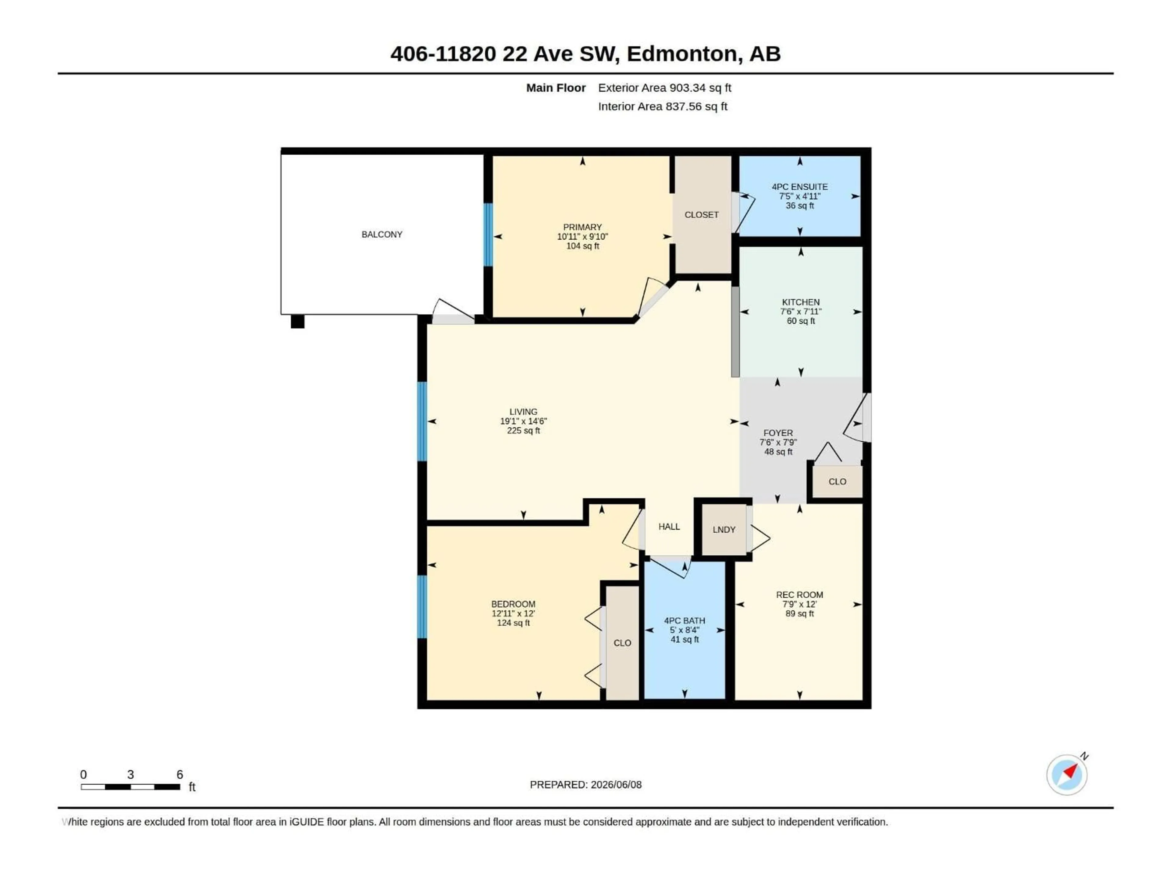 Floor plan for #406 - 11820 22 AV, Edmonton Alberta T6W2A2