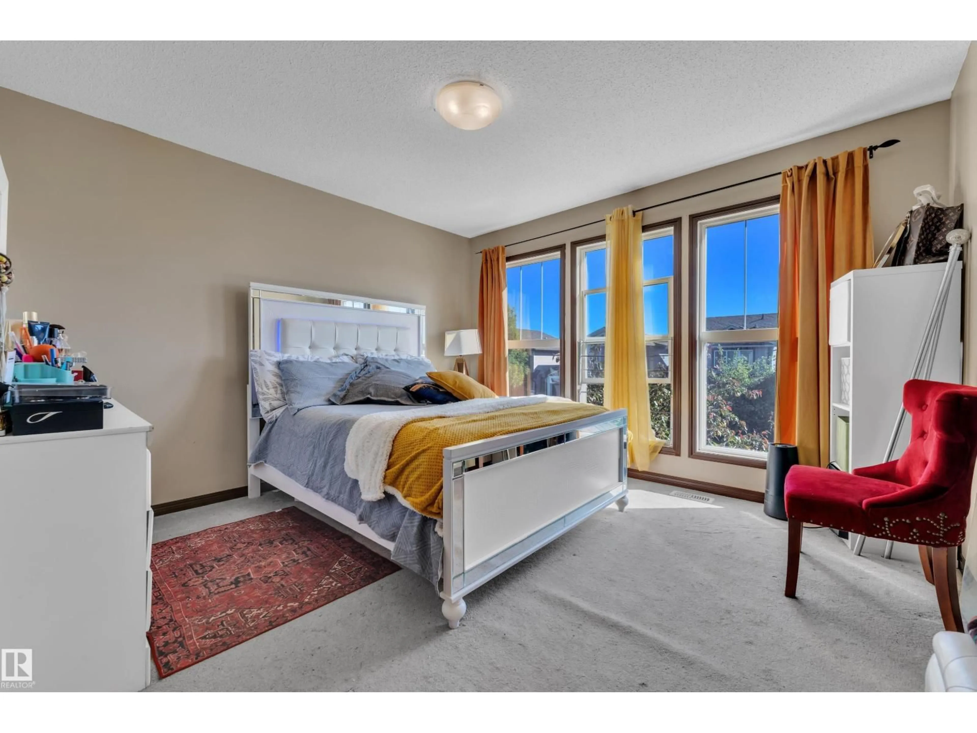 Bedroom with bed, carpet floor for LI NW - 621 MCDONOUGH LINK, Edmonton Alberta T5Y0M8