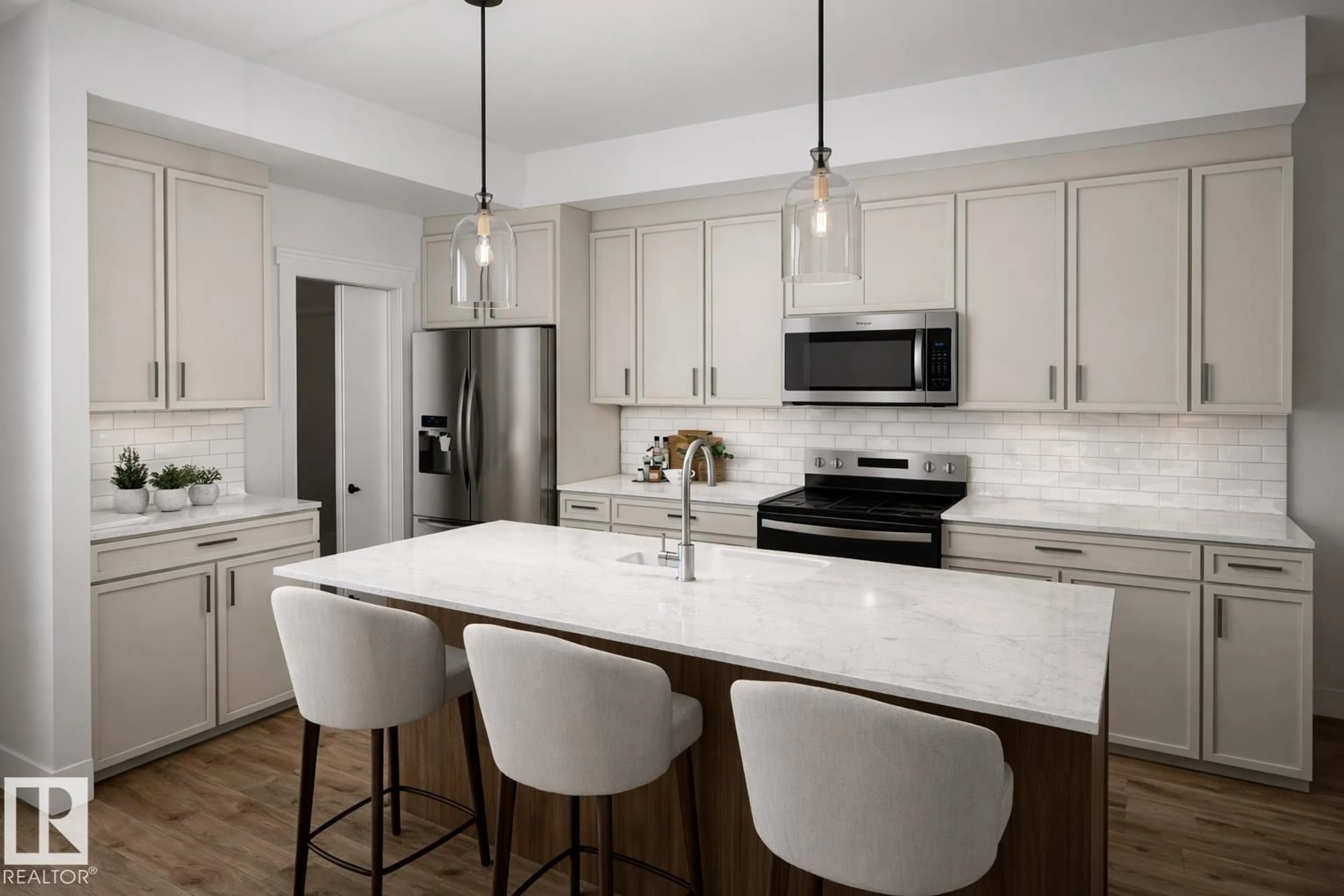 Open concept kitchen, ceramic/tile floor for 10417 104 ST, Morinville Alberta T8R1A5