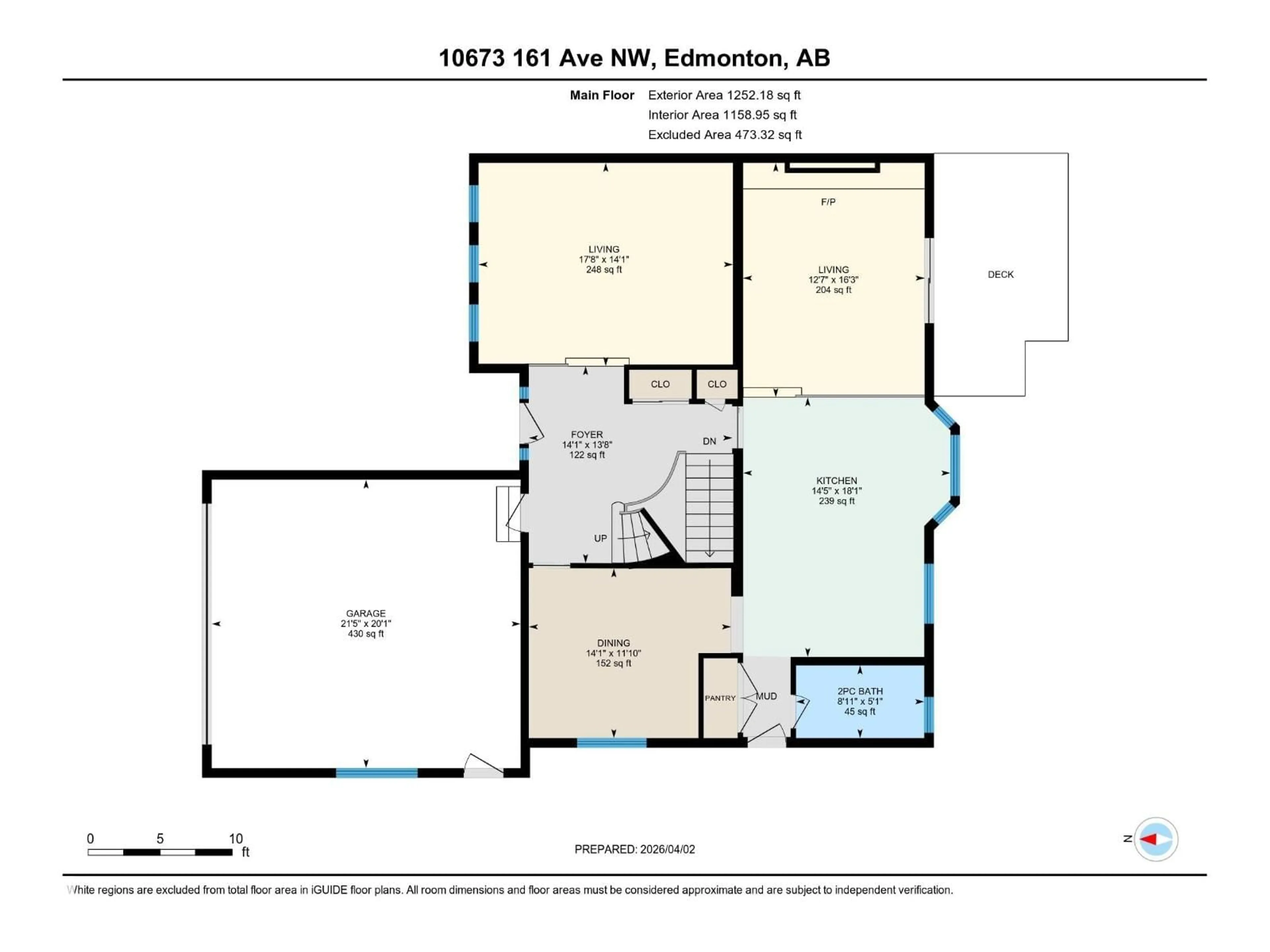 Floor plan for 10673 161 AV, Edmonton Alberta T5X4Z9