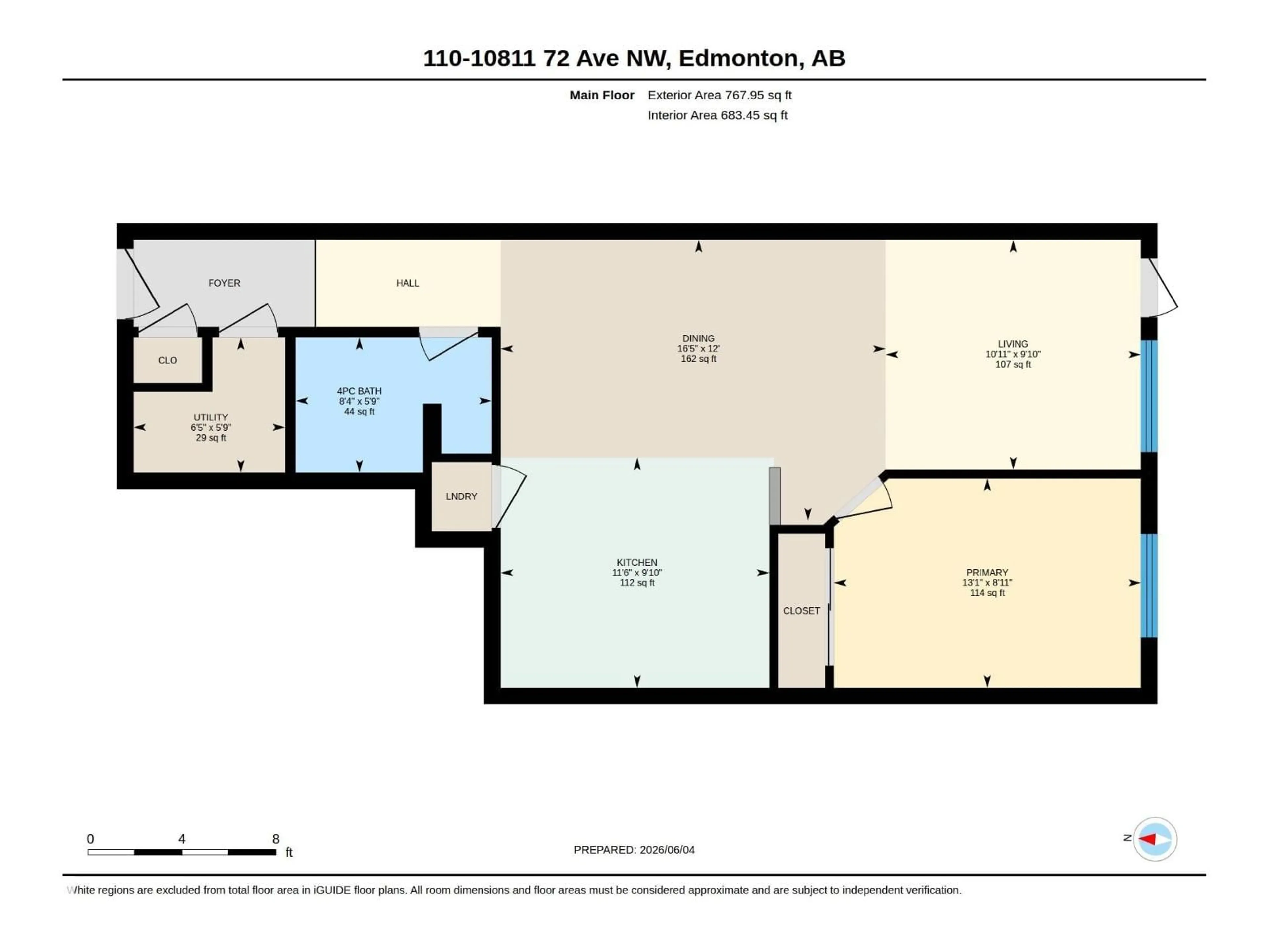 Floor plan for #110 - 10811 72 AV, Edmonton Alberta T6E1A4