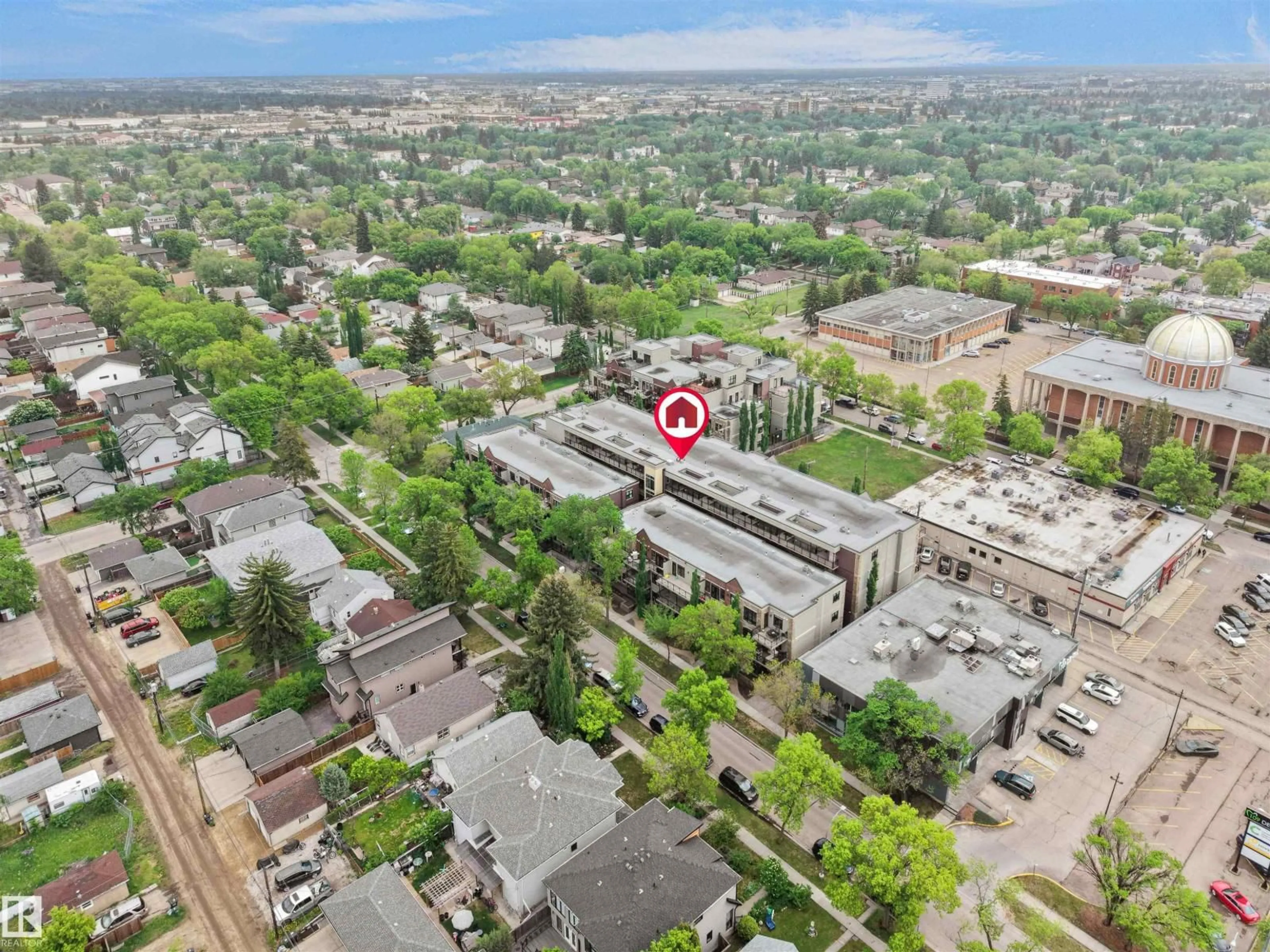 A pic from outside/outdoor area/front of a property/back of a property/a pic from drone, city buildings view from balcony for #110 - 10811 72 AV, Edmonton Alberta T6E1A4